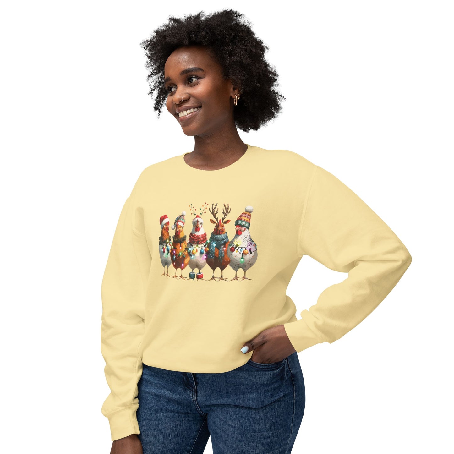 Christmas Chicken Unisex Lightweight Crewneck Sweatshirt