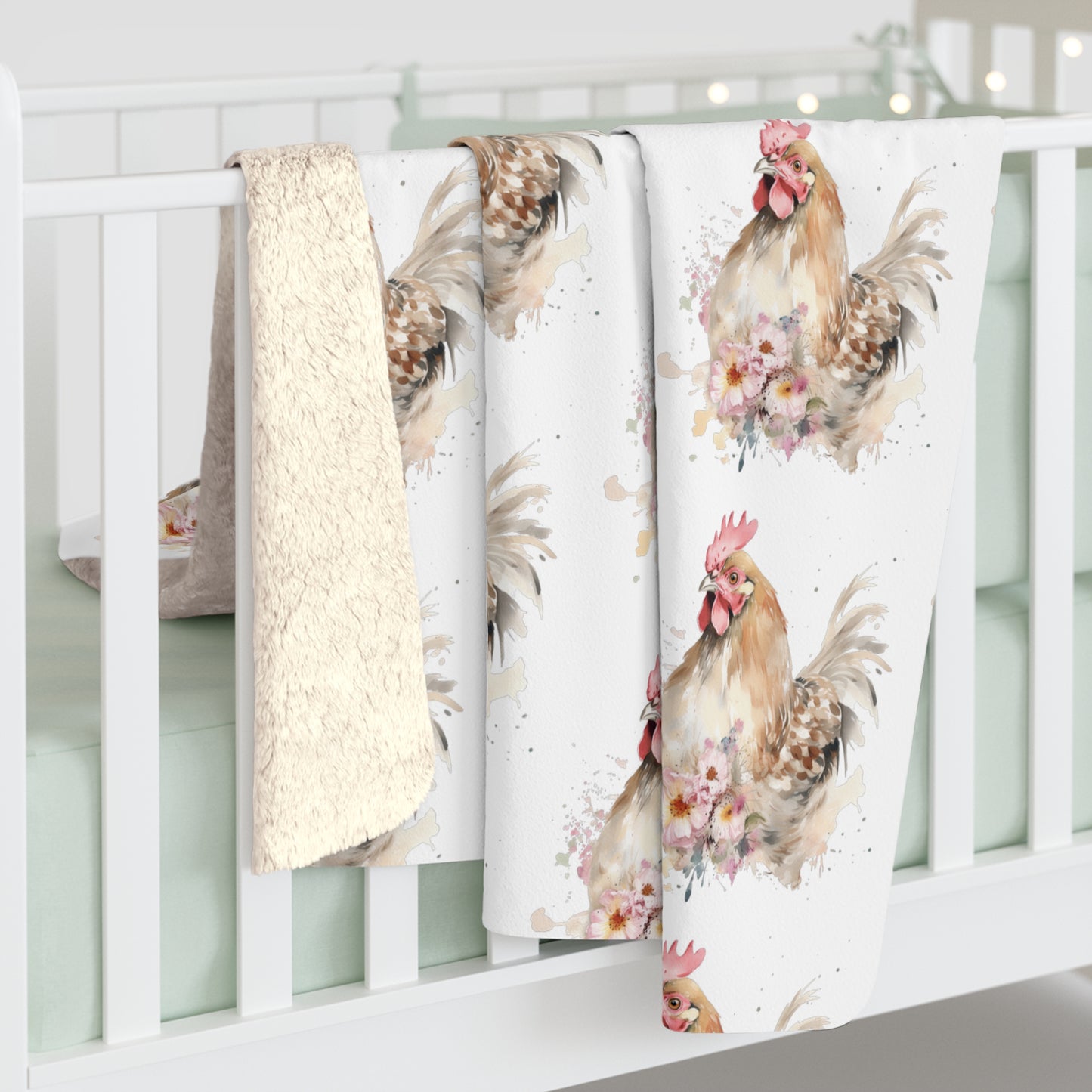 Sherpa Fleece Watercolor Chicken Blanket