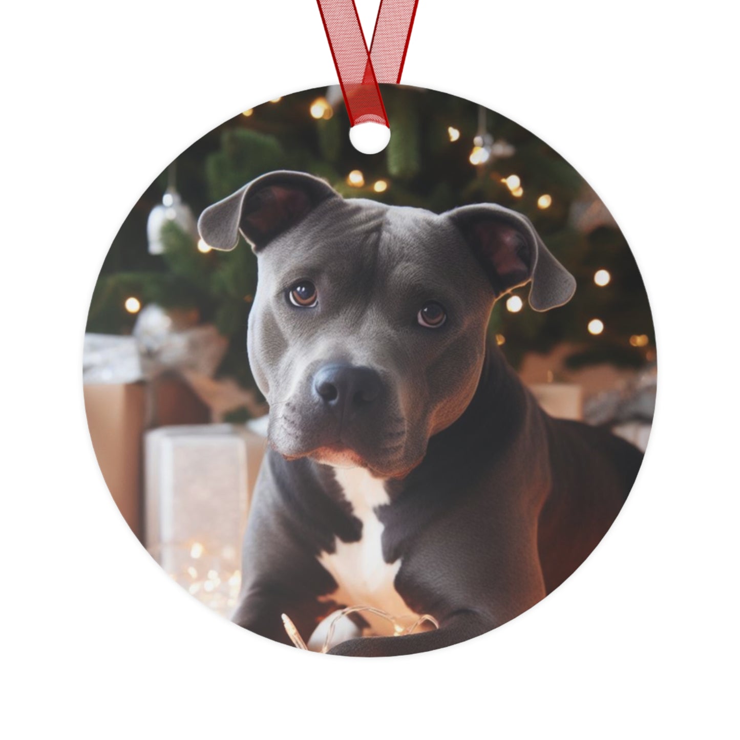 Gray Pitbull Metal Ornaments