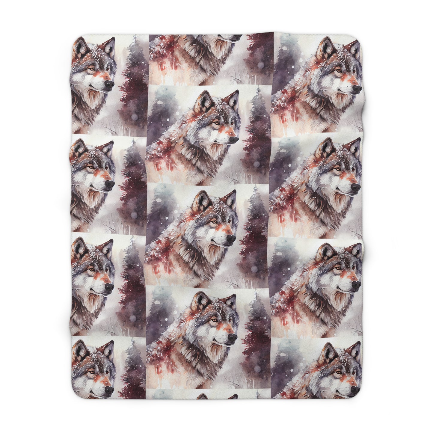 Sherpa Fleece Watercolor Wolf Blanket