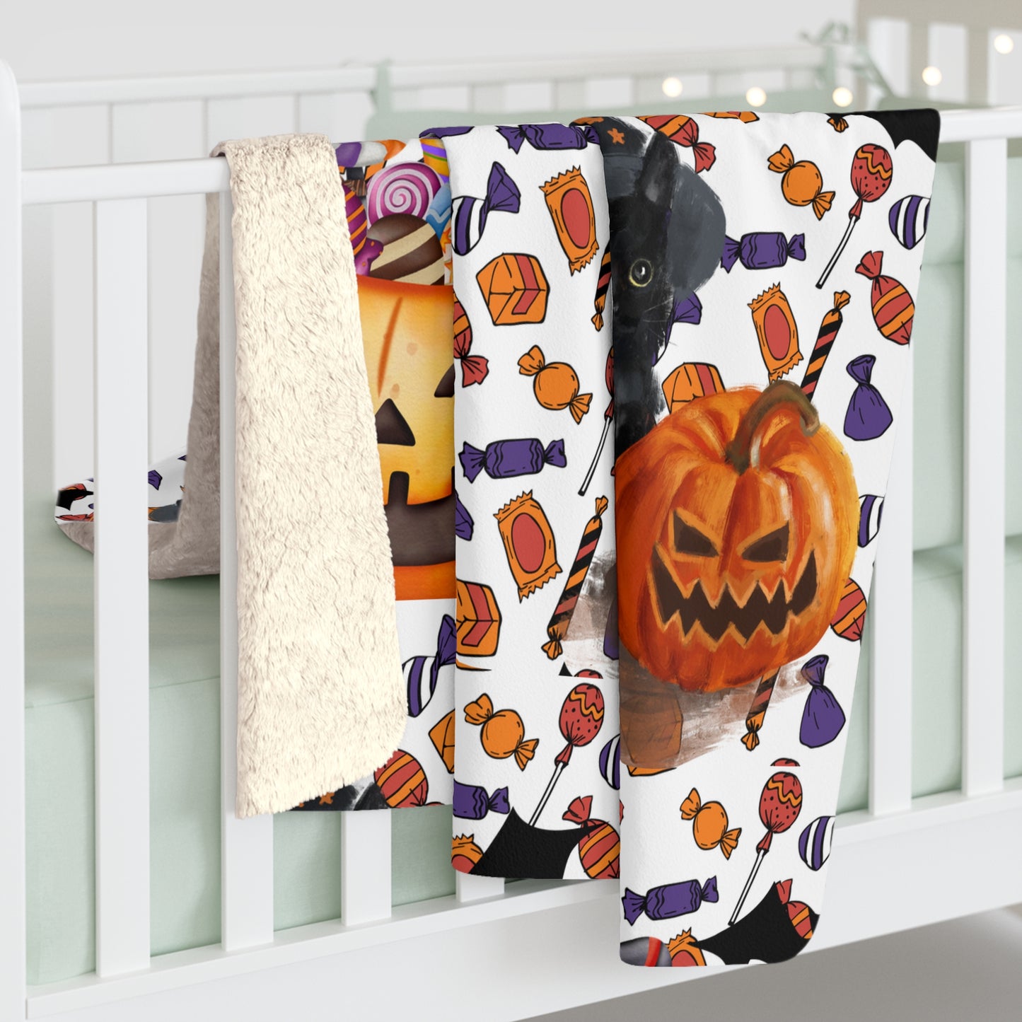 Black Cats And Jack-O-Lantern Sherpa Fleece Blanket