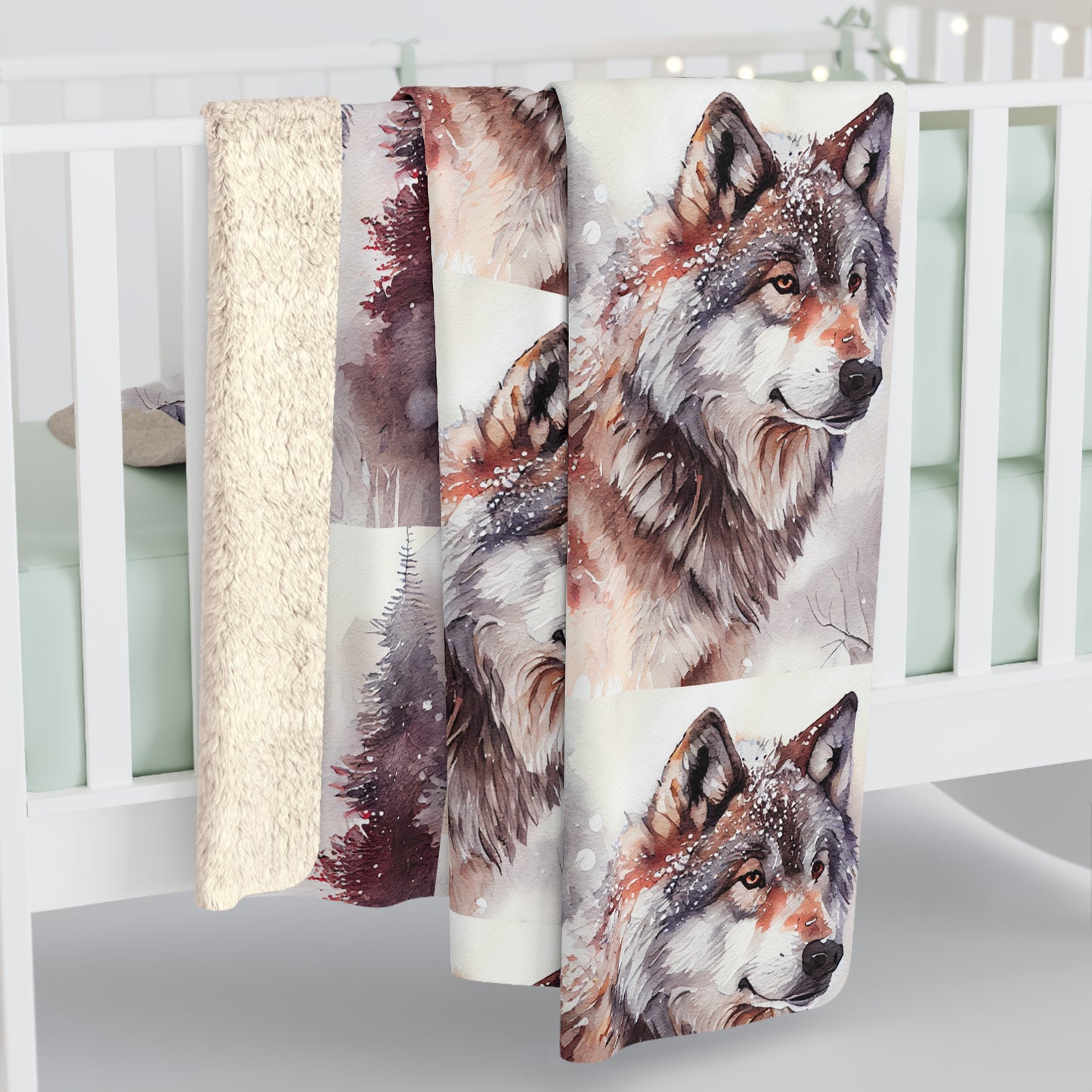 Sherpa Fleece Watercolor Wolf Blanket