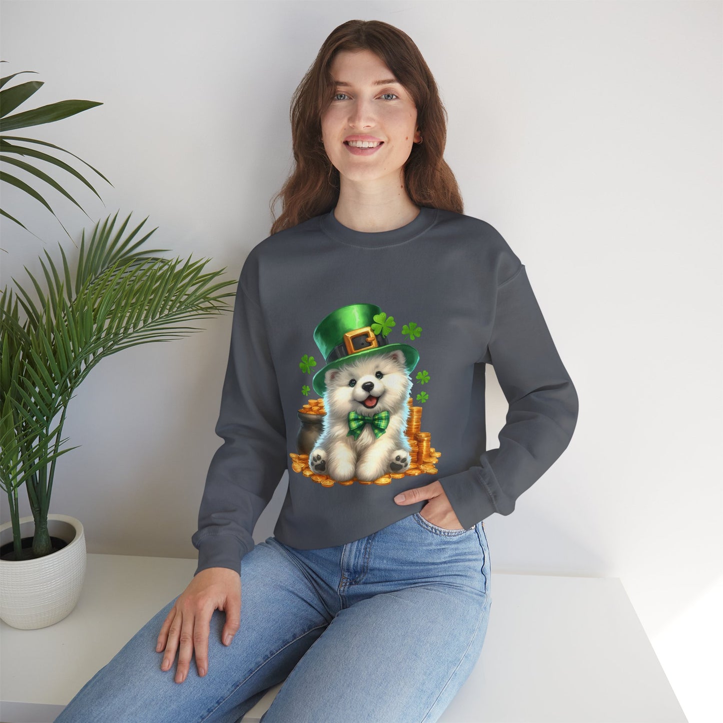 Samoyed Puppy Leprechaun Crewneck Sweatshirt