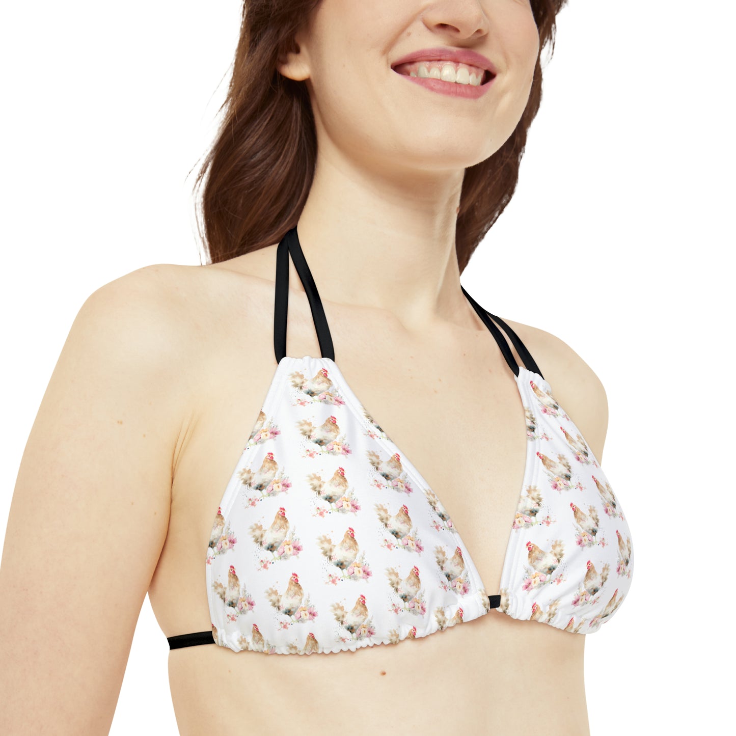 Watercolor Chicken Strappy Triangle Bikini Top (AOP)