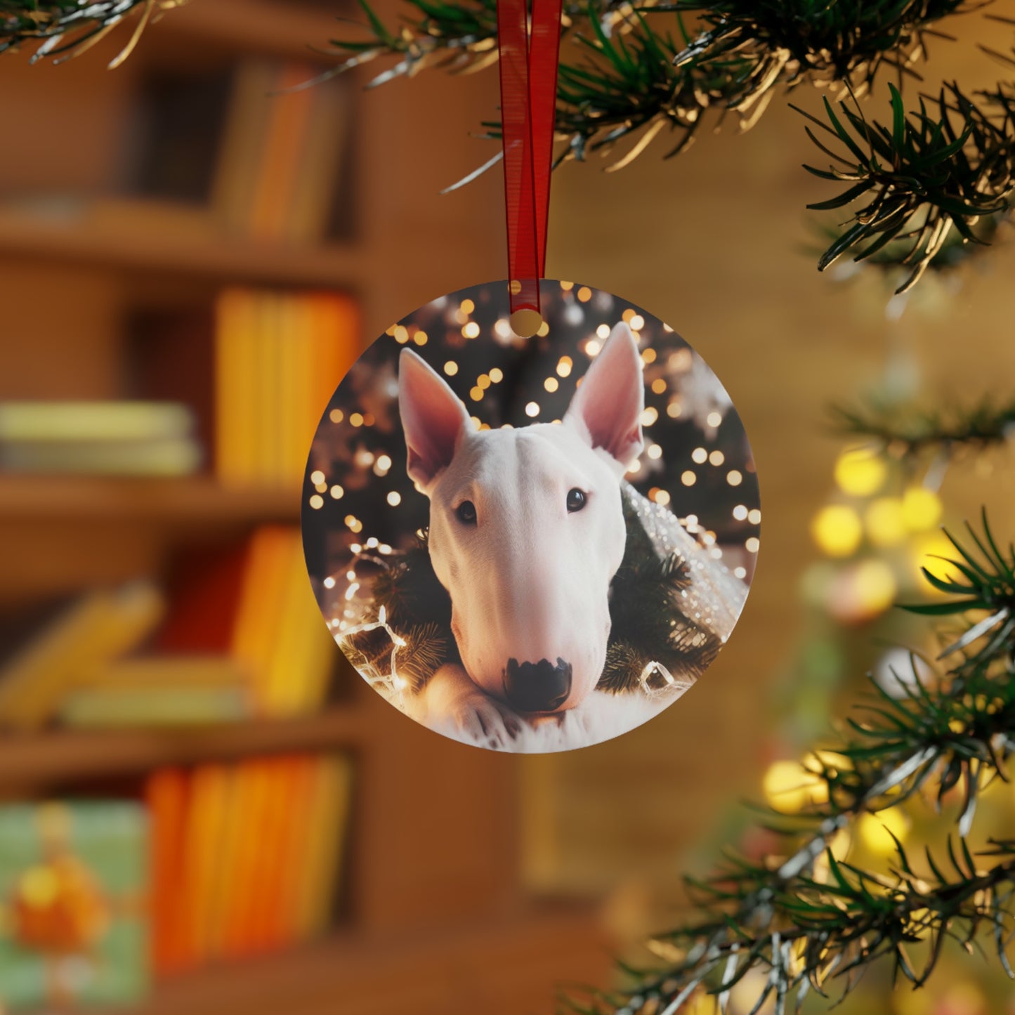 Close Up White Bull Terrier Metal Ornaments
