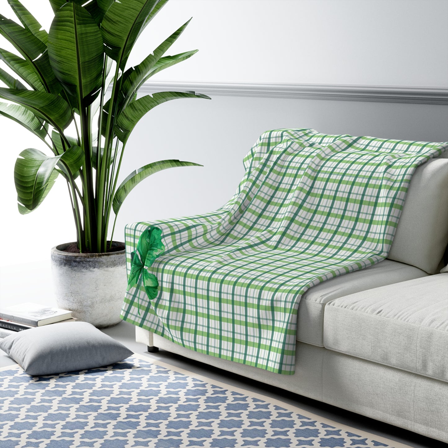 Green Plaid Sherpa Fleece Blanket