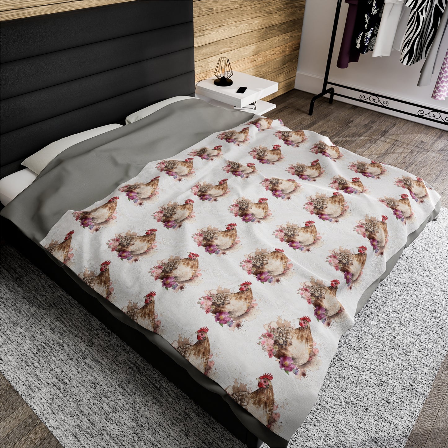 Velveteen Plush Chicken Watercolor Blanket