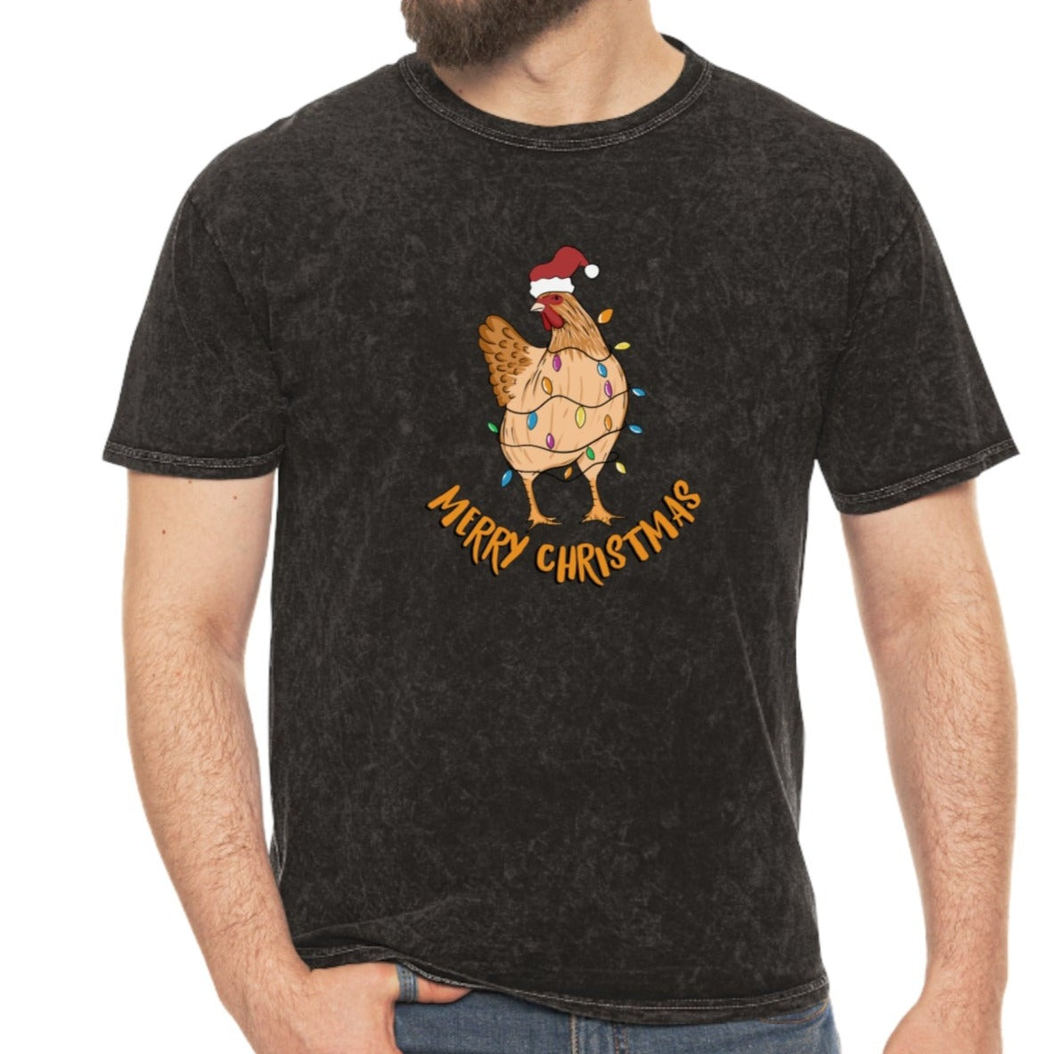 Unisex Mineral Wash Merry Christmas Chicken T-Shirt