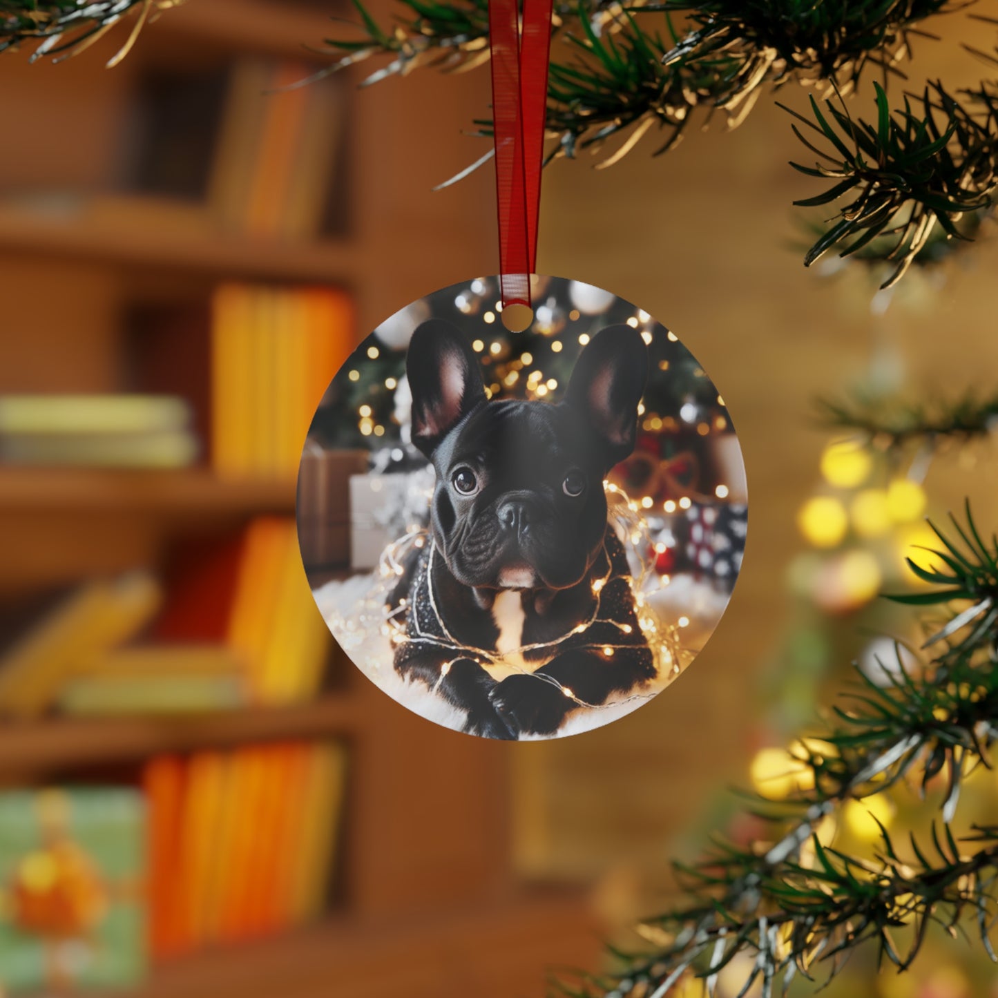 Black and White French Bulldog Metal Ornaments