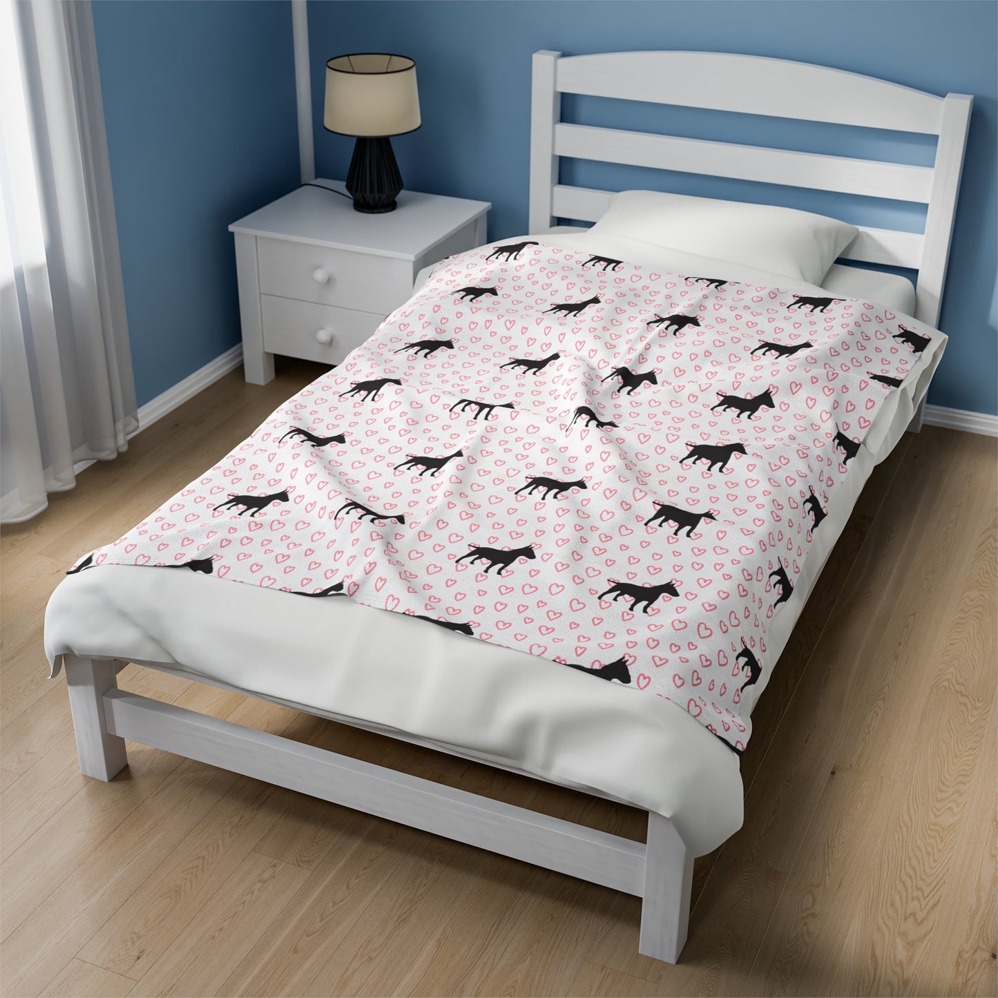 Bull Terrier Hearts Velveteen Plush Blanket