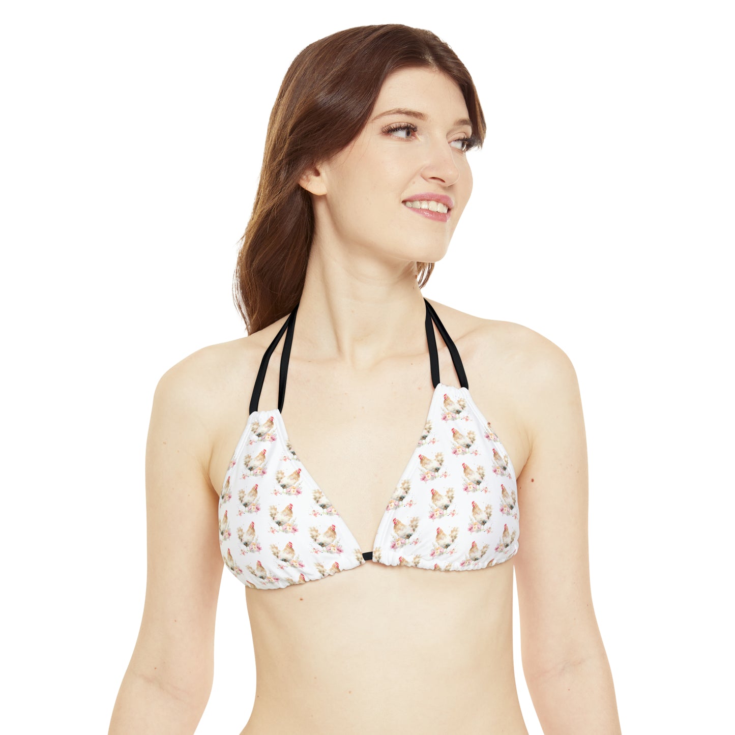 Watercolor Chicken Strappy Triangle Bikini Top (AOP)