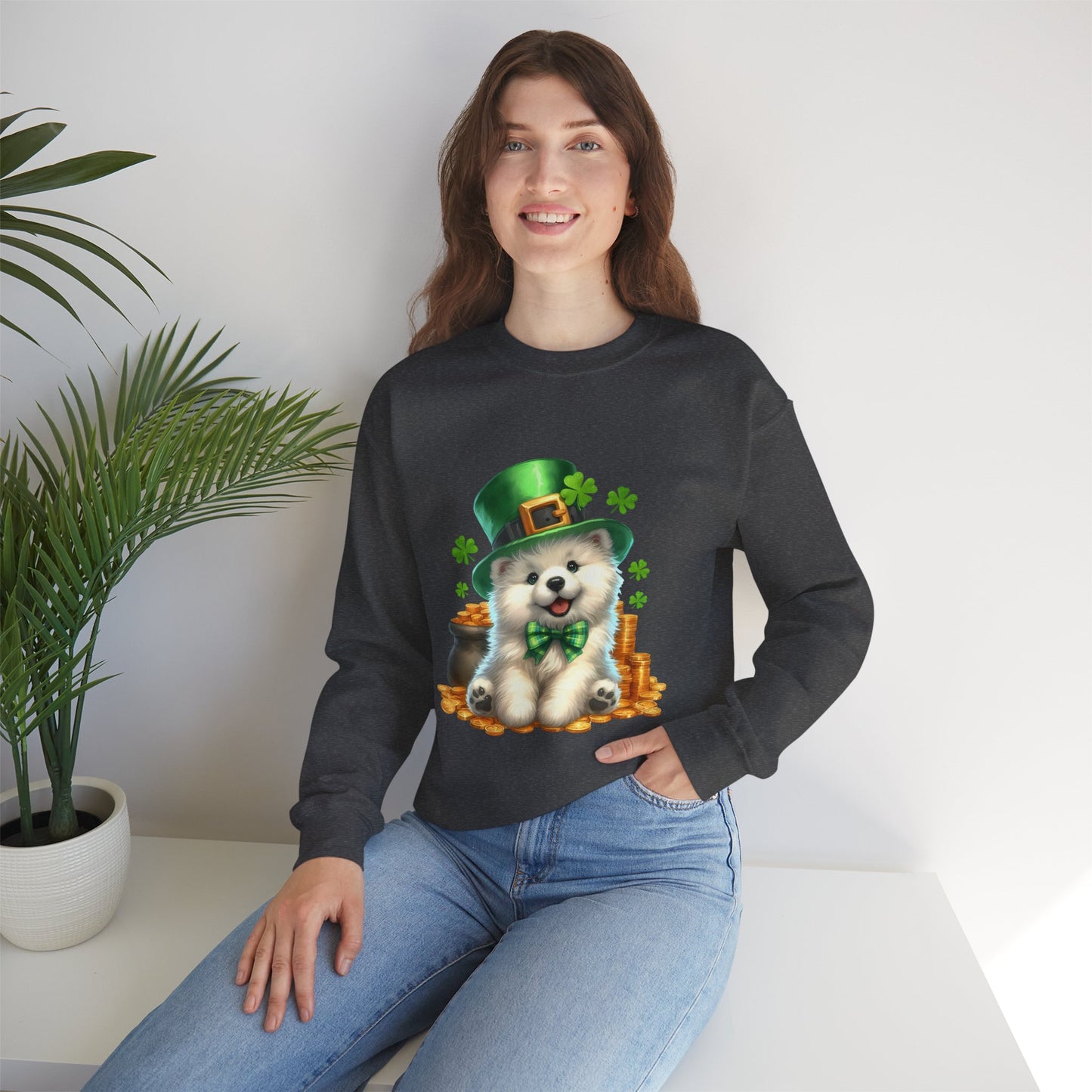 Samoyed Puppy Leprechaun Crewneck Sweatshirt