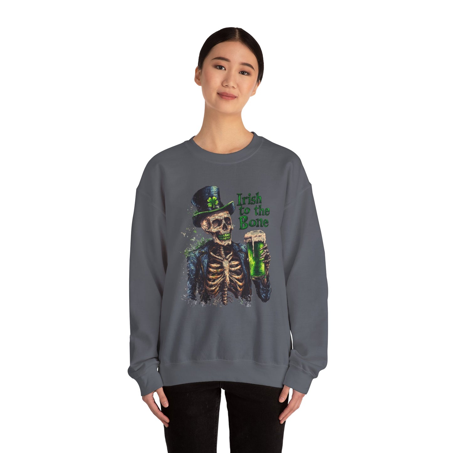 St Patrick's Day Crewneck Sweatshirt - Irish to the Bone Skeleton