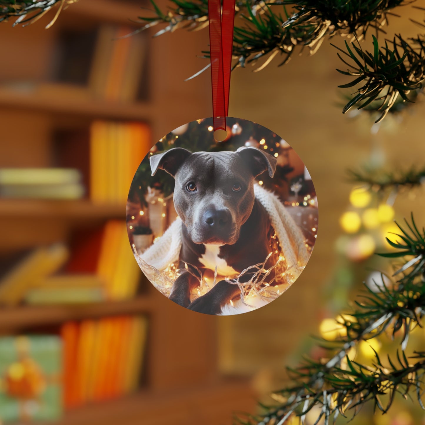 Gray Pitbull Metal Ornaments