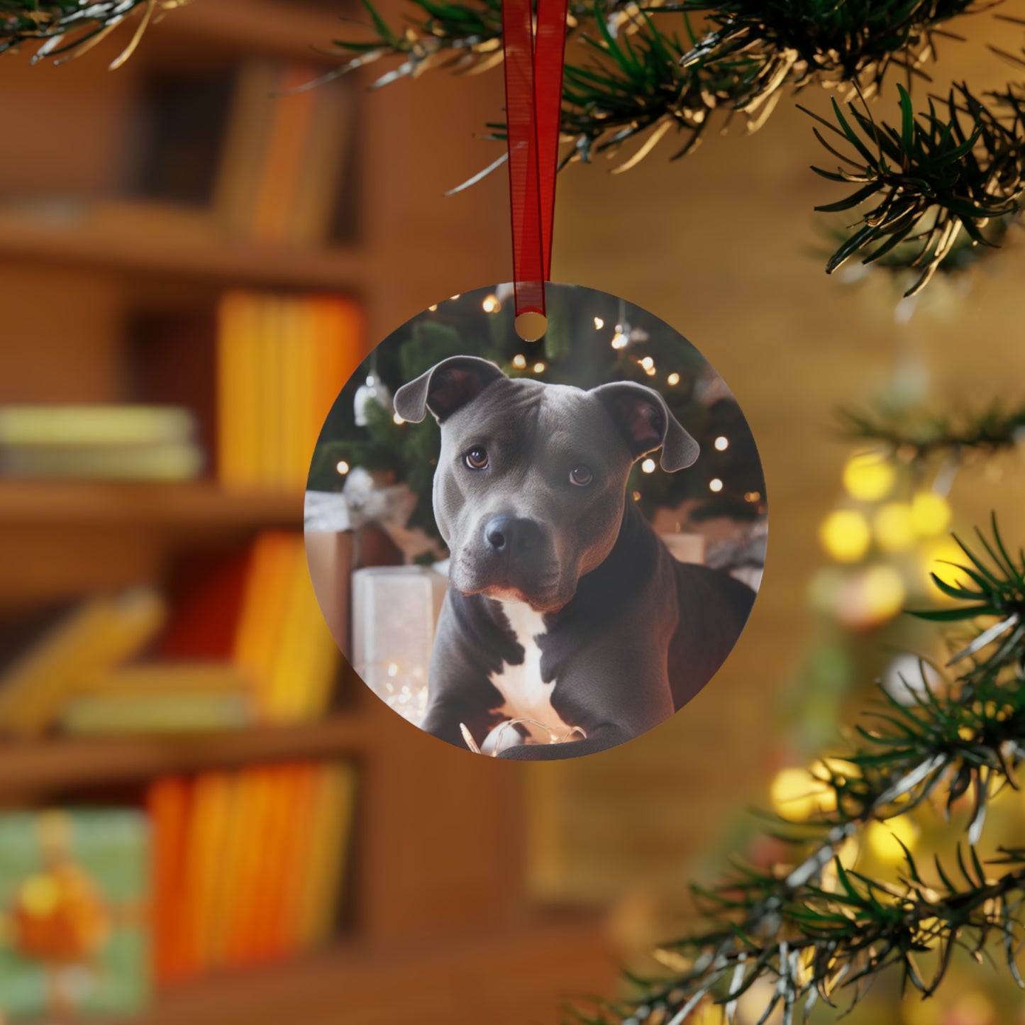 Gray Pitbull Metal Ornaments