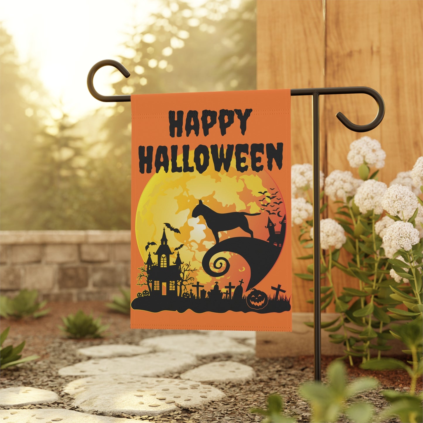 Happy Bull Terrier Halloween Garden & House Banner