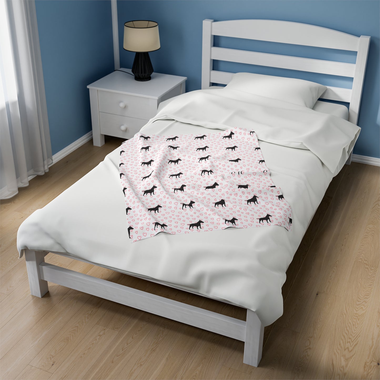 Bull Terrier Hearts Velveteen Plush Blanket