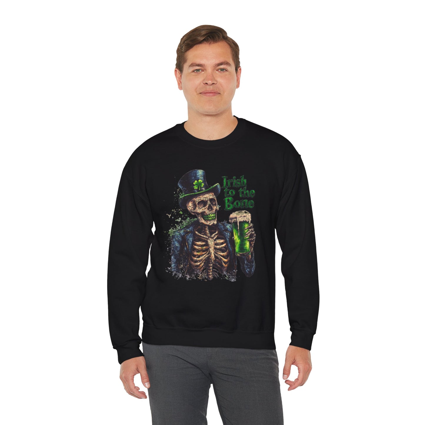 St Patrick's Day Crewneck Sweatshirt - Irish to the Bone Skeleton