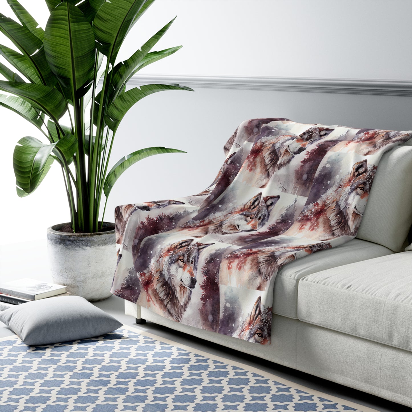 Sherpa Fleece Watercolor Wolf Blanket