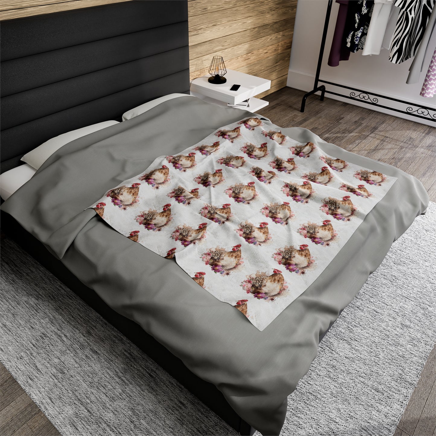 Velveteen Plush Chicken Watercolor Blanket