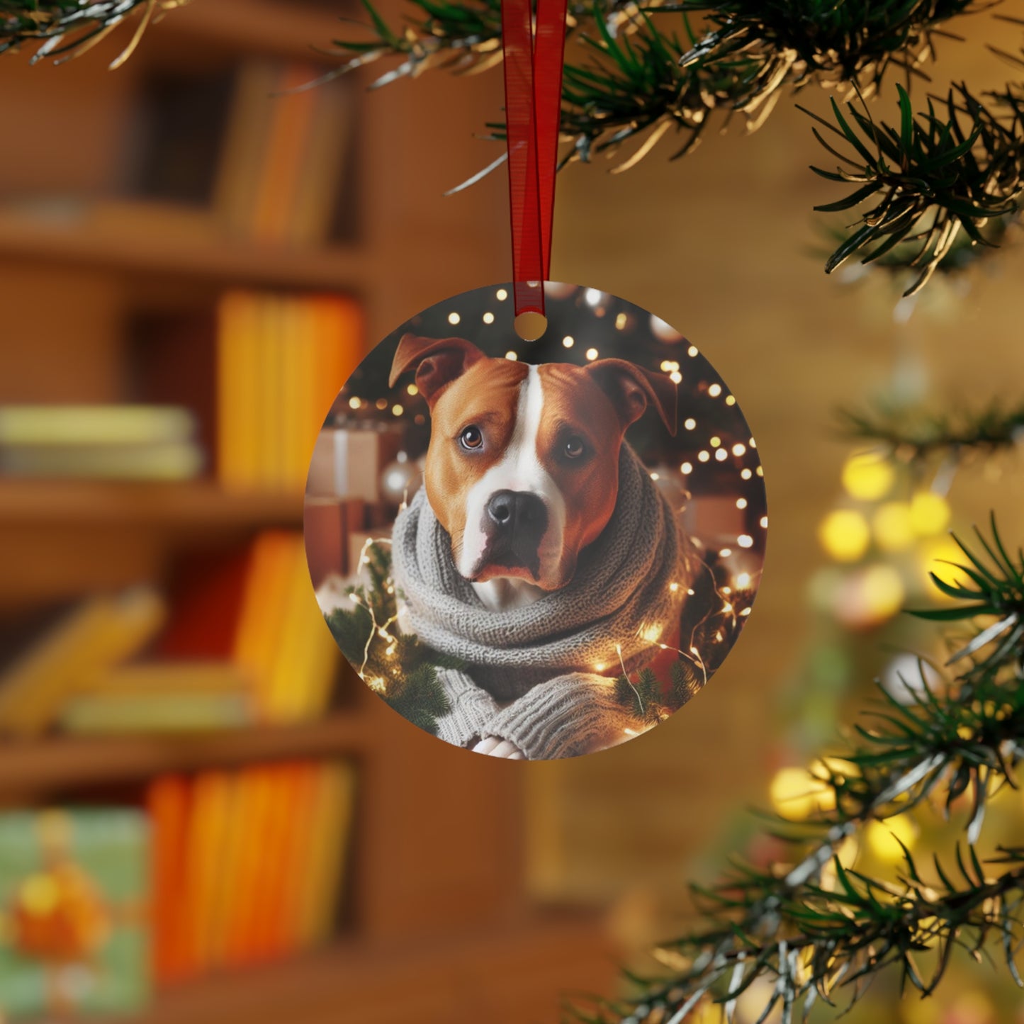 Brown and White Pitbull Metal Ornaments