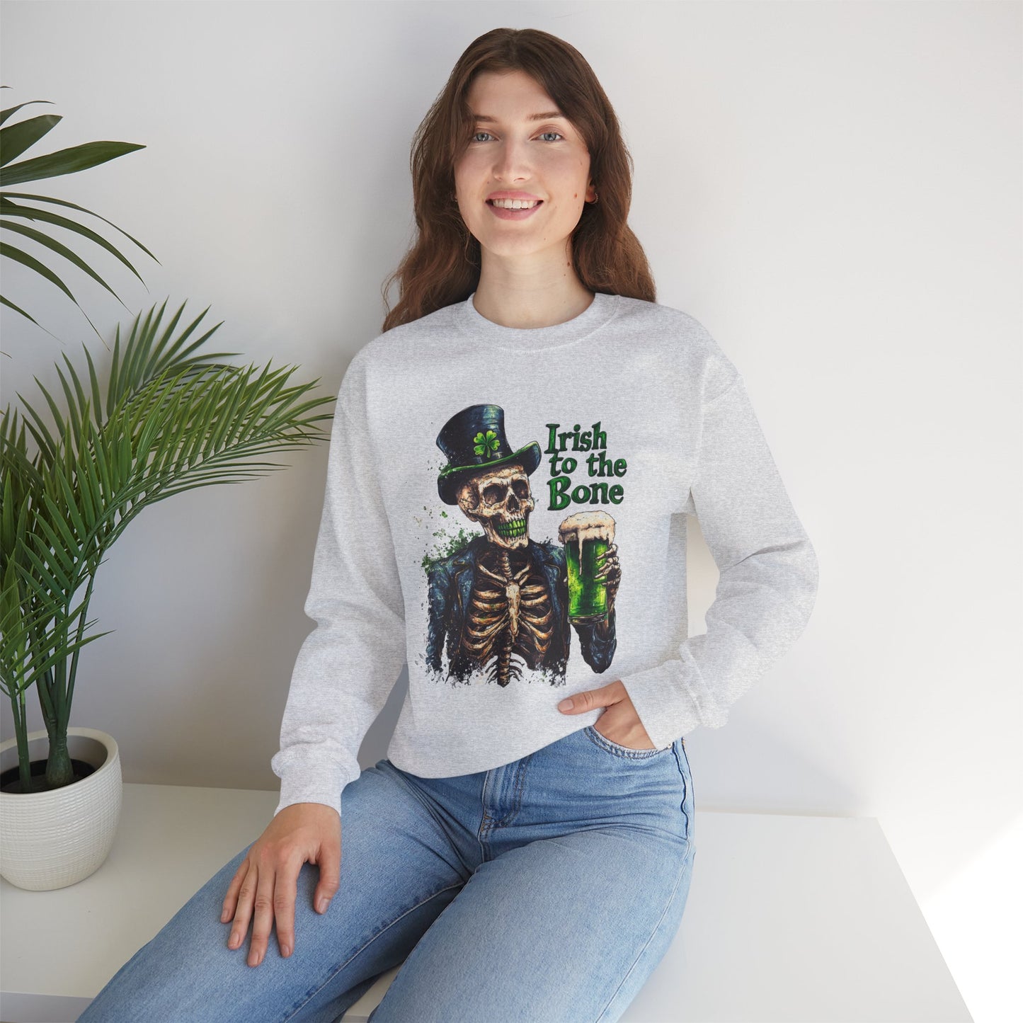St Patrick's Day Crewneck Sweatshirt - Irish to the Bone Skeleton