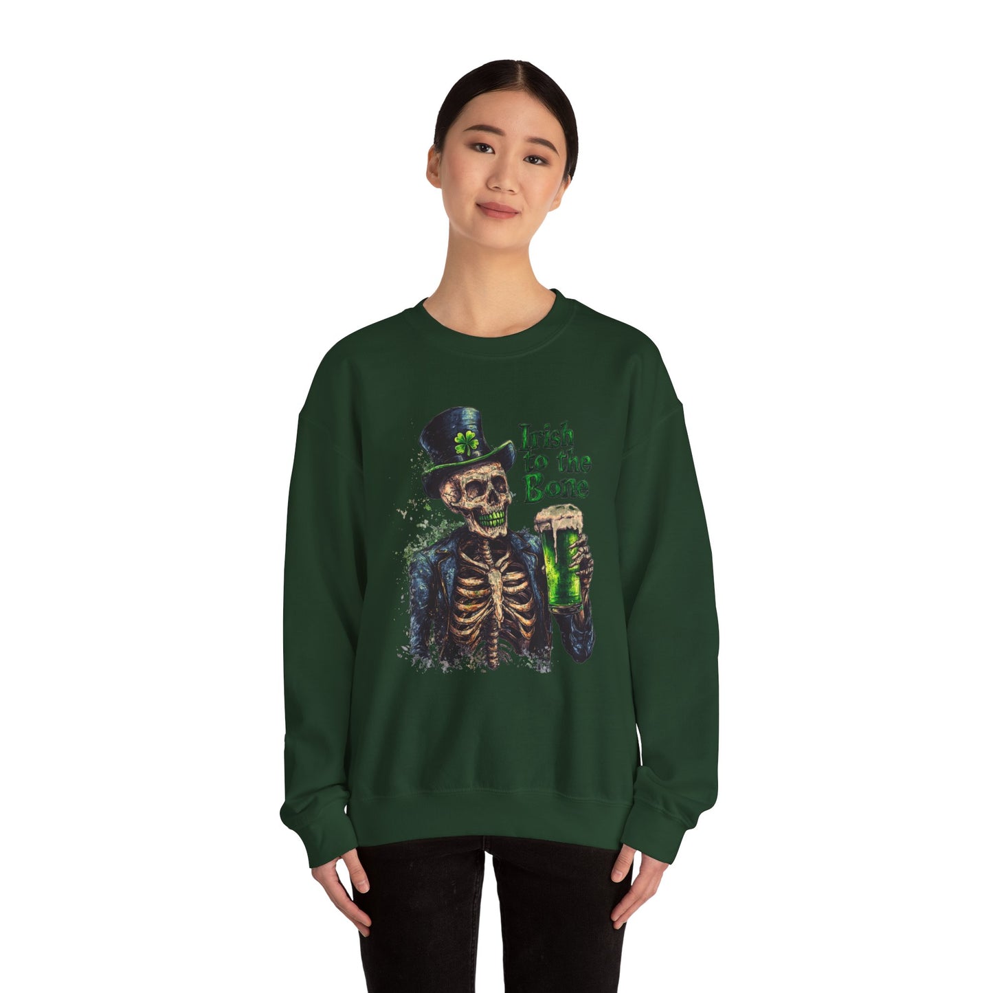St Patrick's Day Crewneck Sweatshirt - Irish to the Bone Skeleton