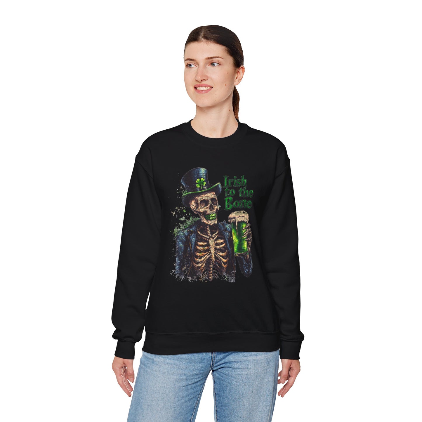 St Patrick's Day Crewneck Sweatshirt - Irish to the Bone Skeleton