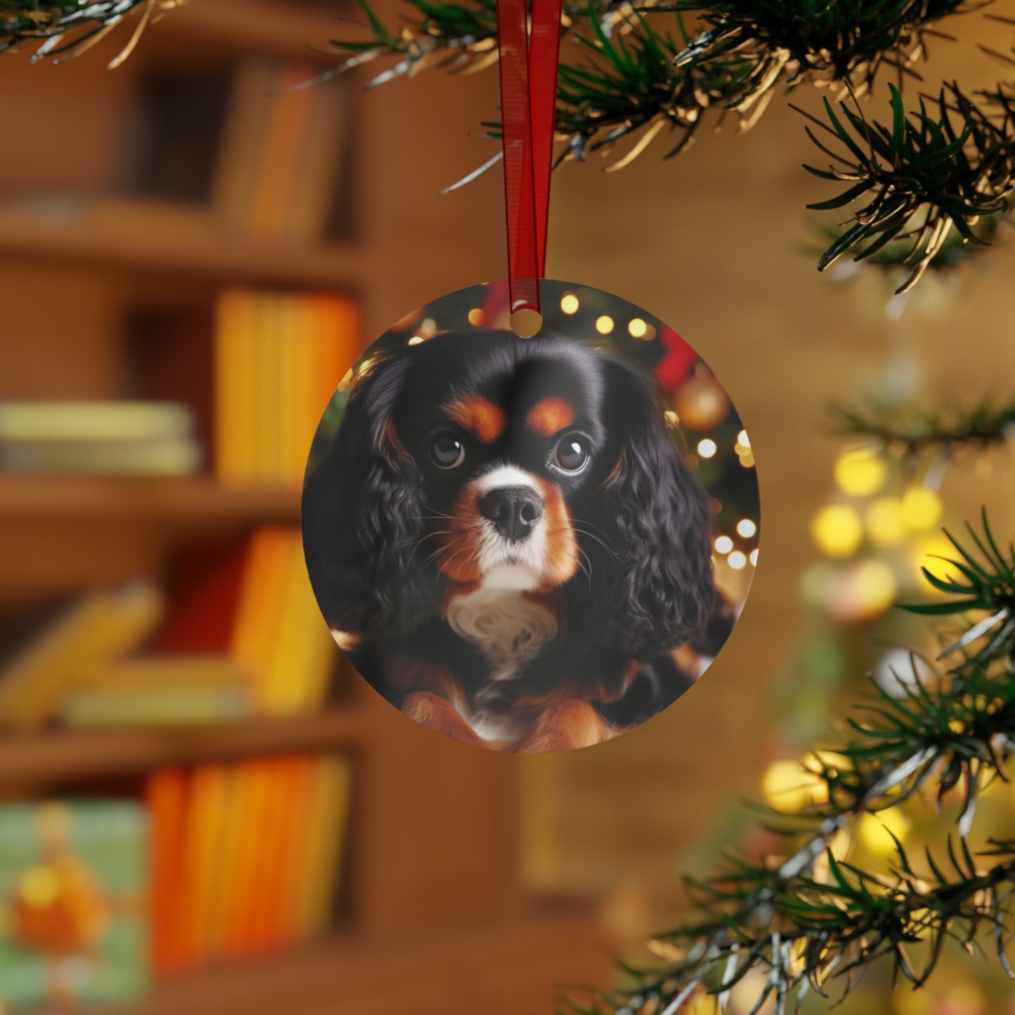 Black and Brown Caviler King Charles Spaniel Metal Ornaments