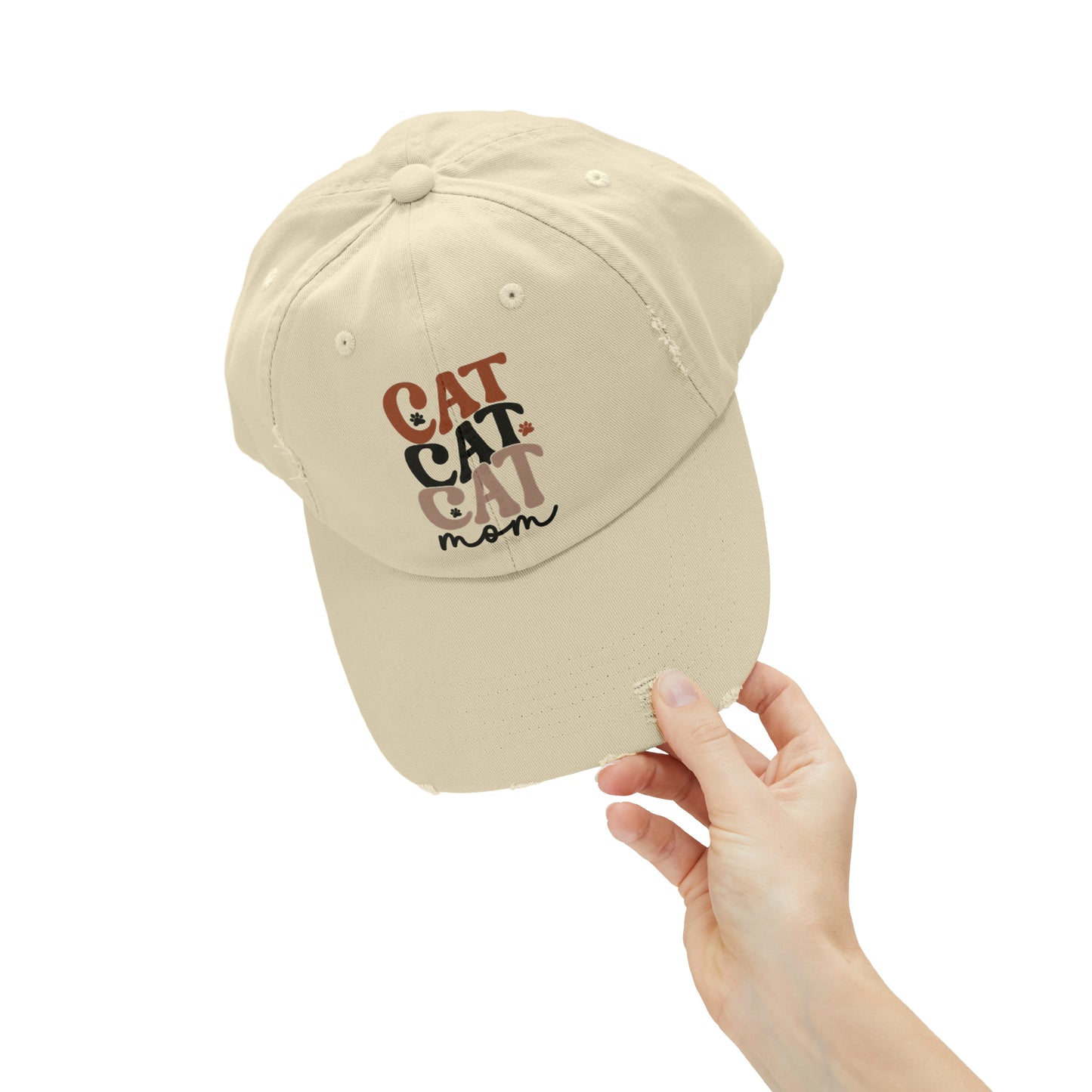 Cat Mom Unisex Distressed Cap