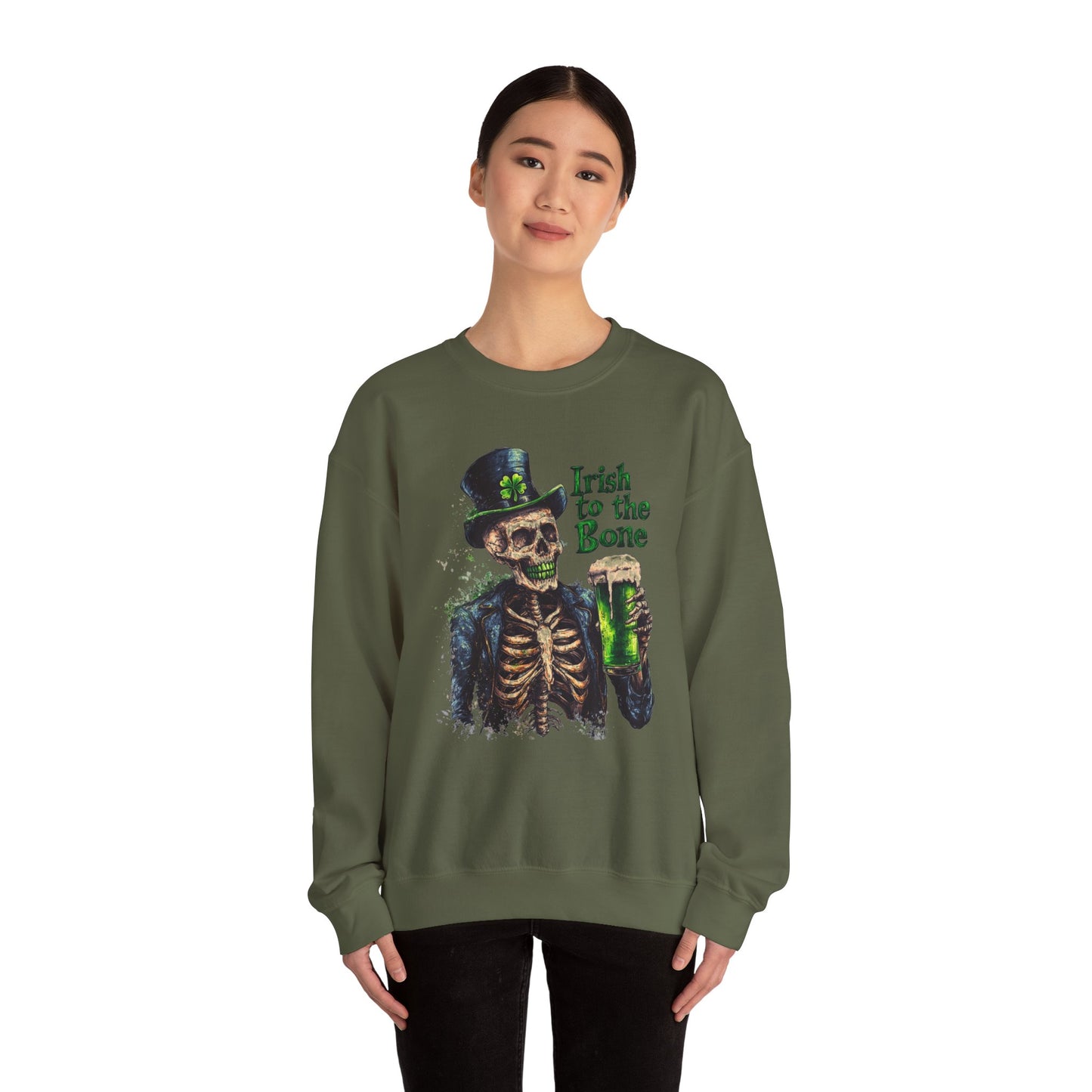 St Patrick's Day Crewneck Sweatshirt - Irish to the Bone Skeleton