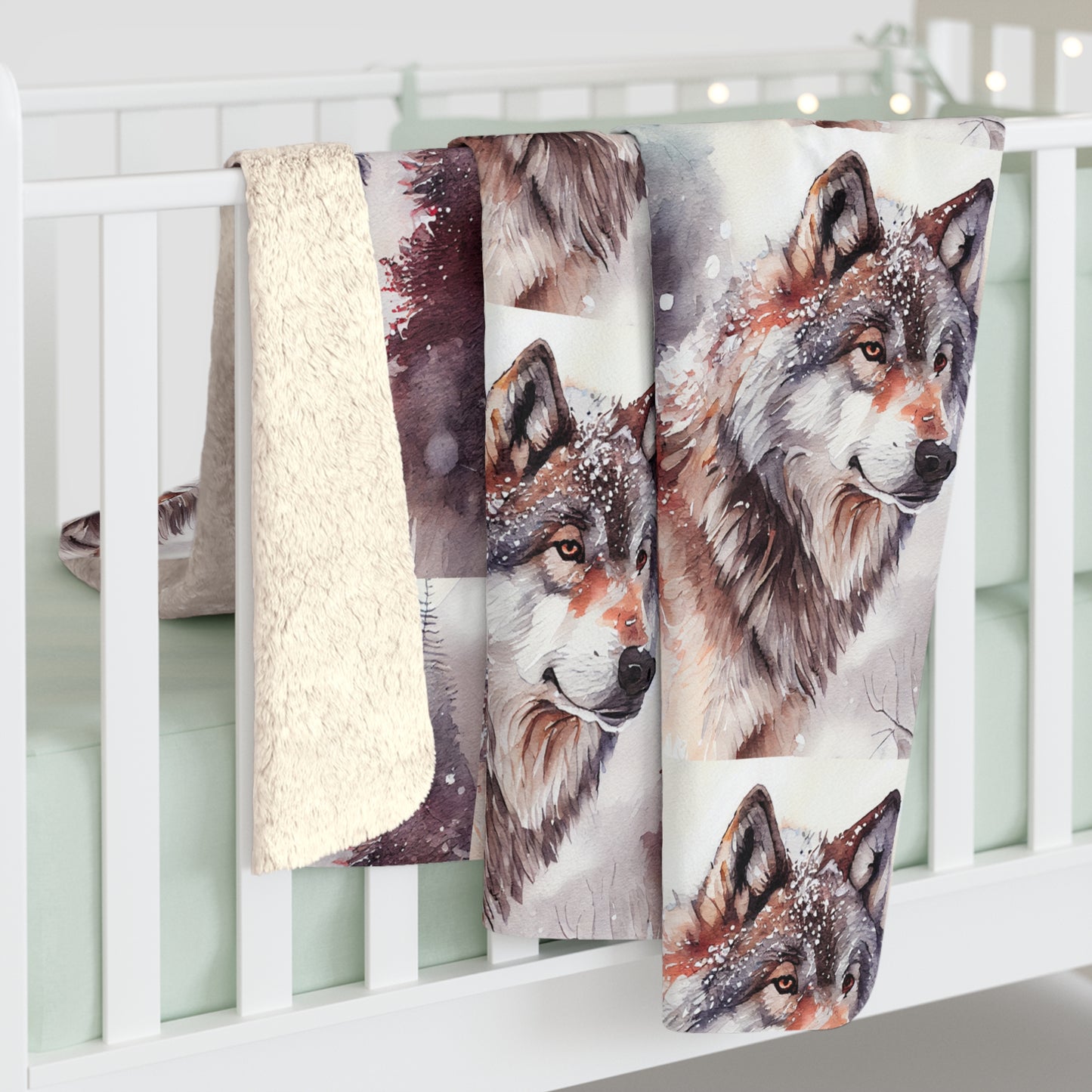 Sherpa Fleece Watercolor Wolf Blanket