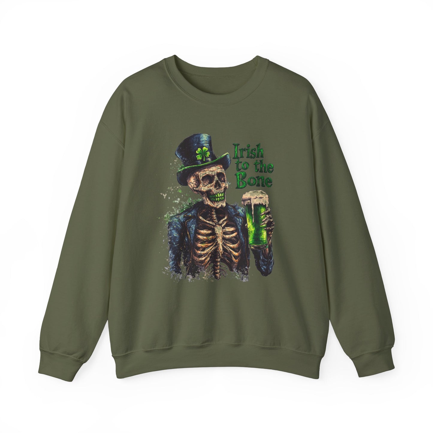 St Patrick's Day Crewneck Sweatshirt - Irish to the Bone Skeleton