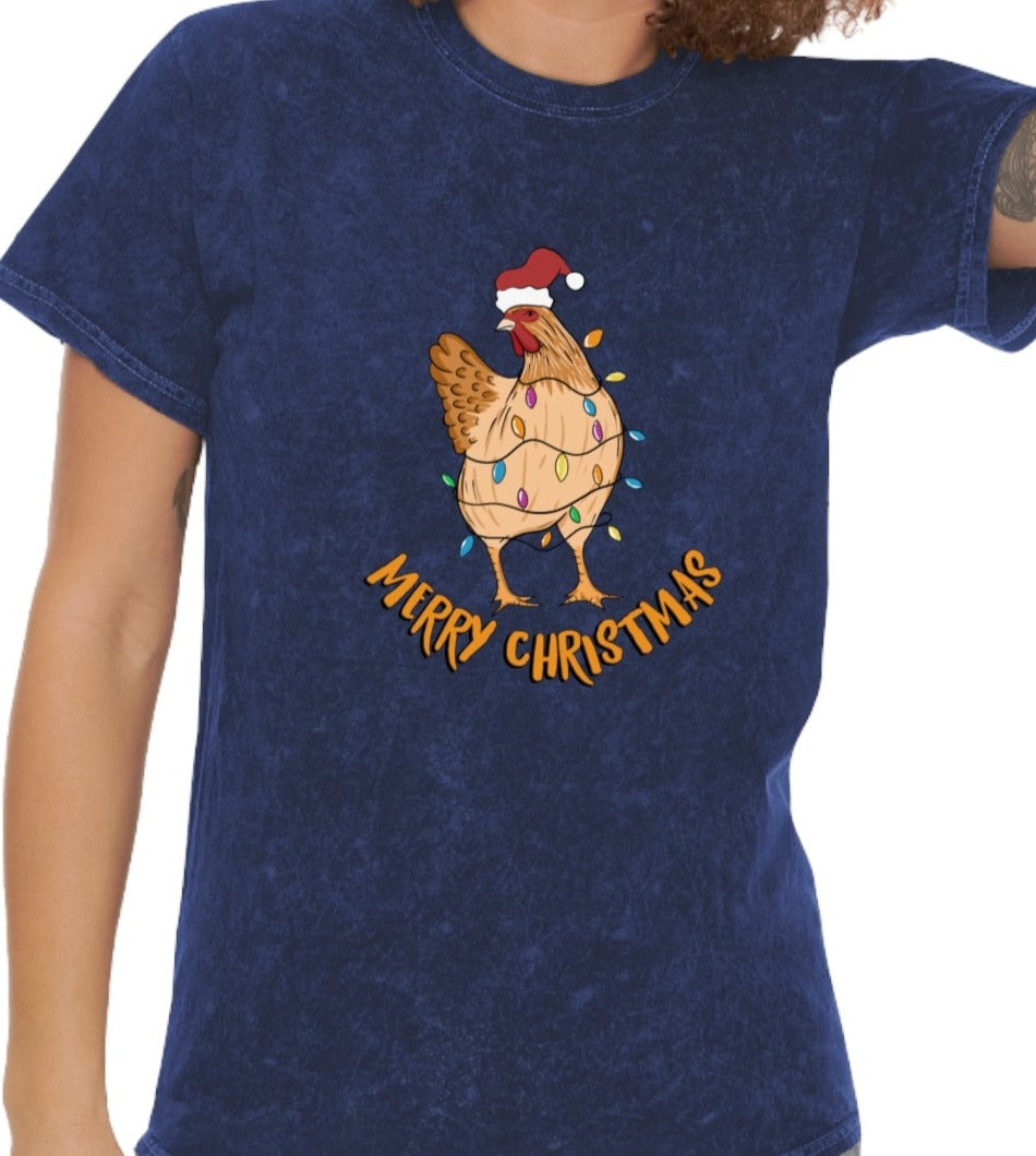 Unisex Mineral Wash Merry Christmas Chicken T-Shirt
