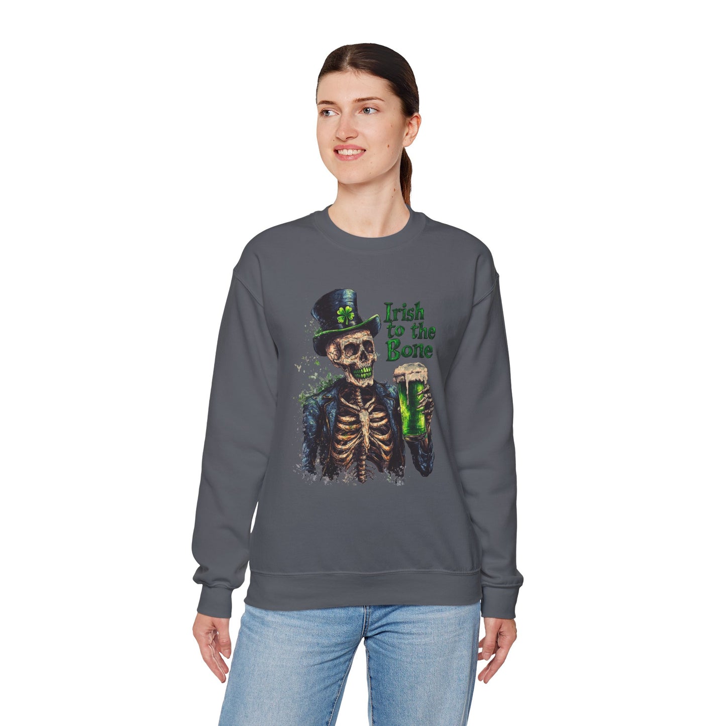 St Patrick's Day Crewneck Sweatshirt - Irish to the Bone Skeleton