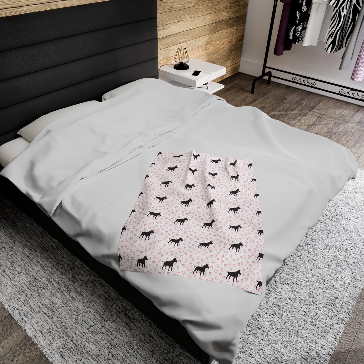 Bull Terrier Hearts Velveteen Plush Blanket