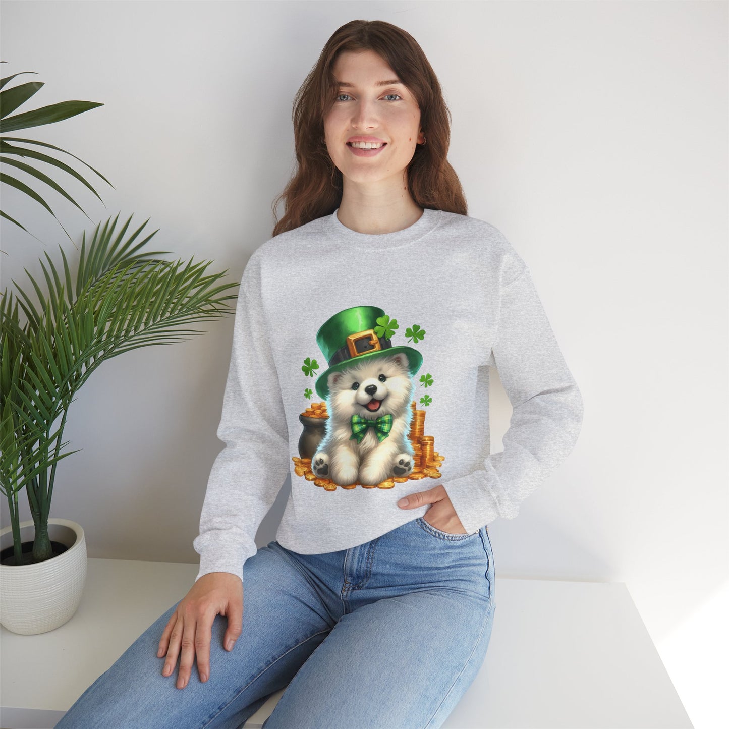 Samoyed Puppy Leprechaun Crewneck Sweatshirt