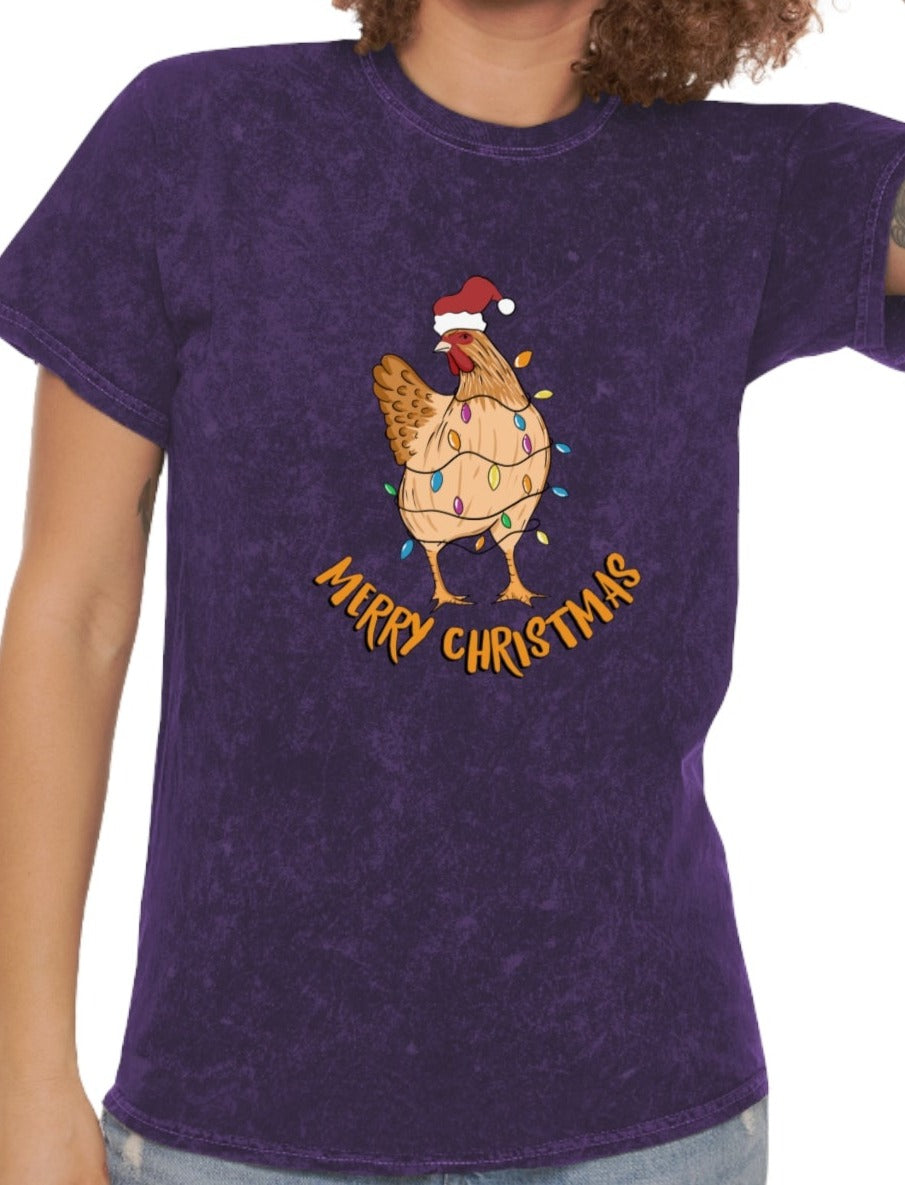 Unisex Mineral Wash Merry Christmas Chicken T-Shirt