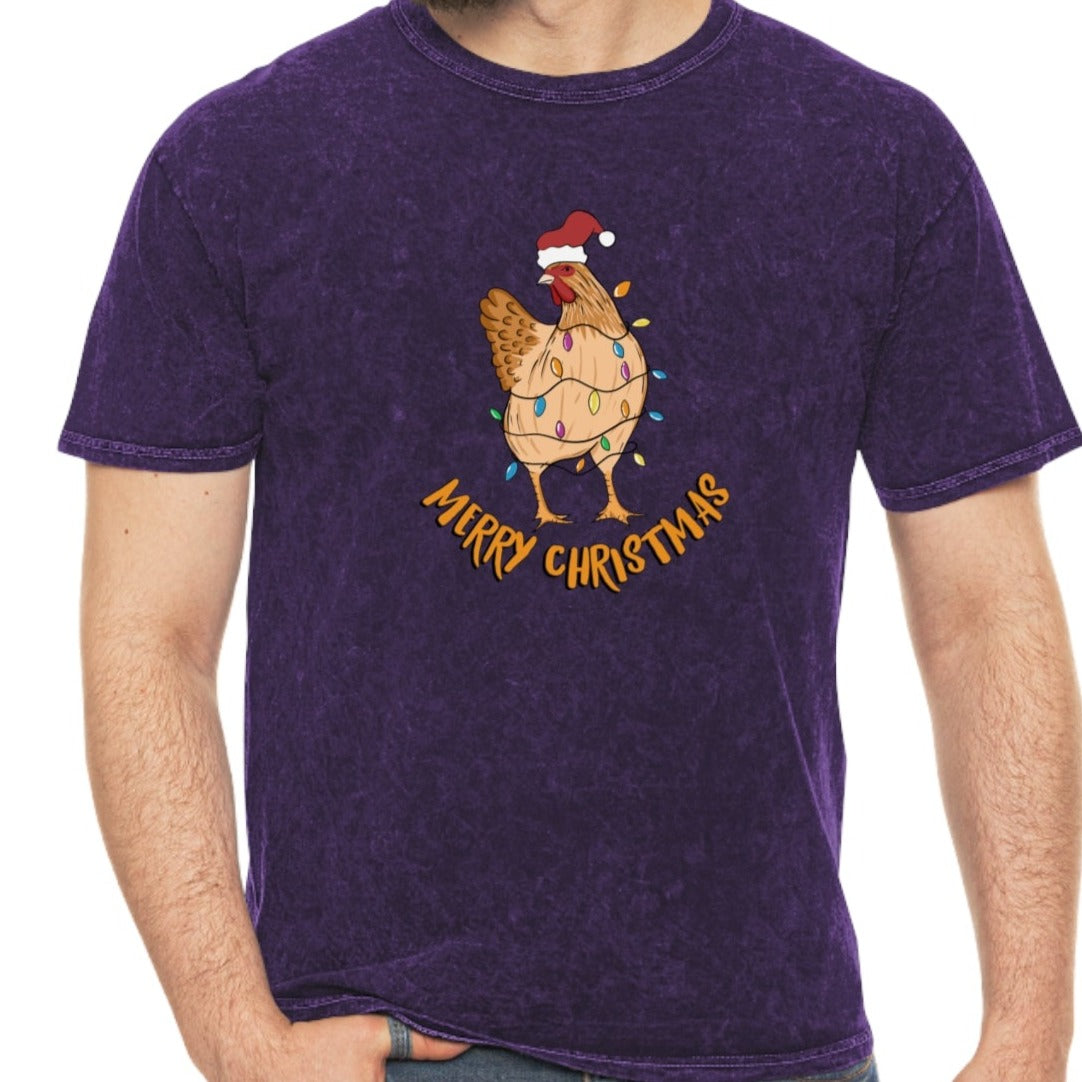 Unisex Mineral Wash Merry Christmas Chicken T-Shirt