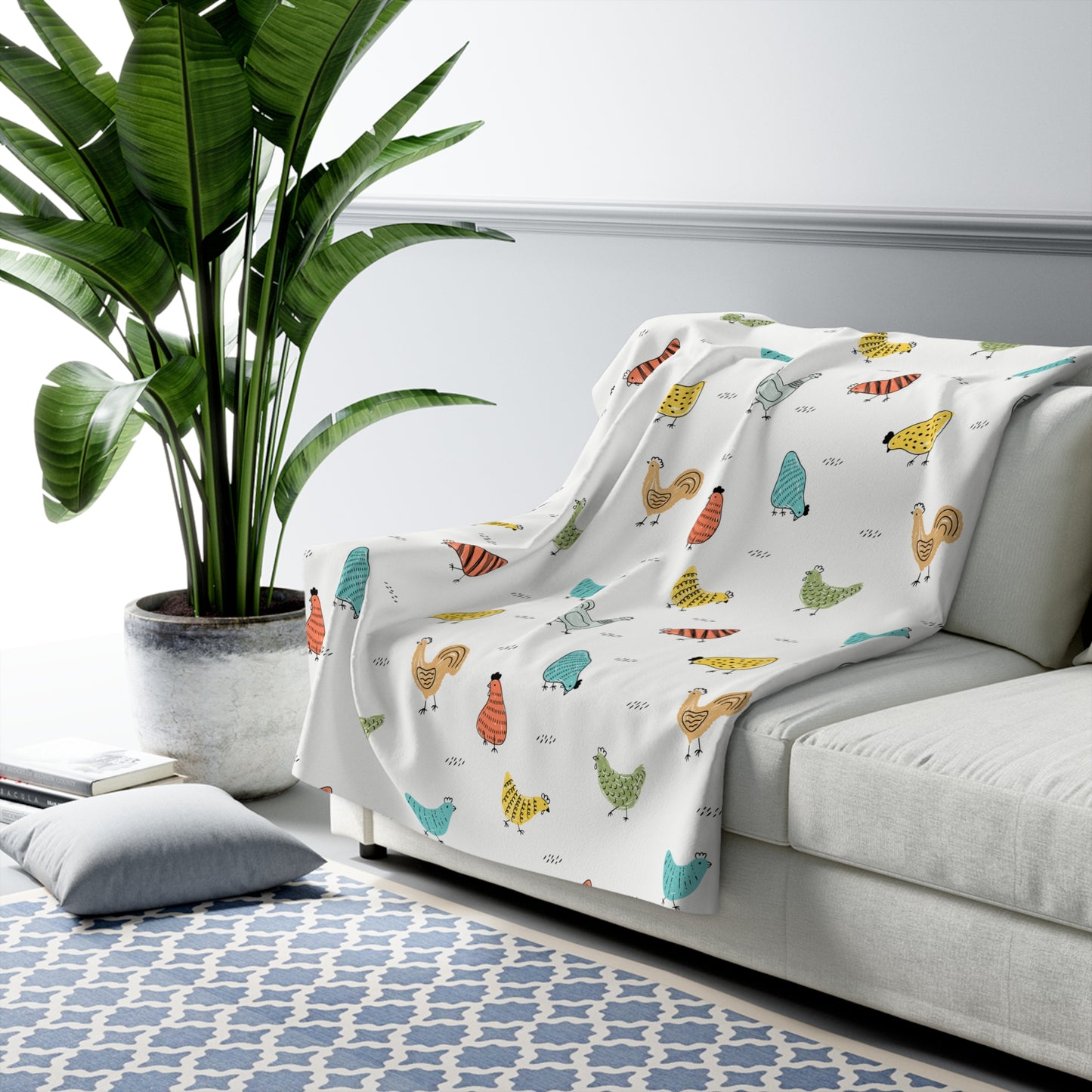 Sherpa Fleece Colorful Chicken Blanket