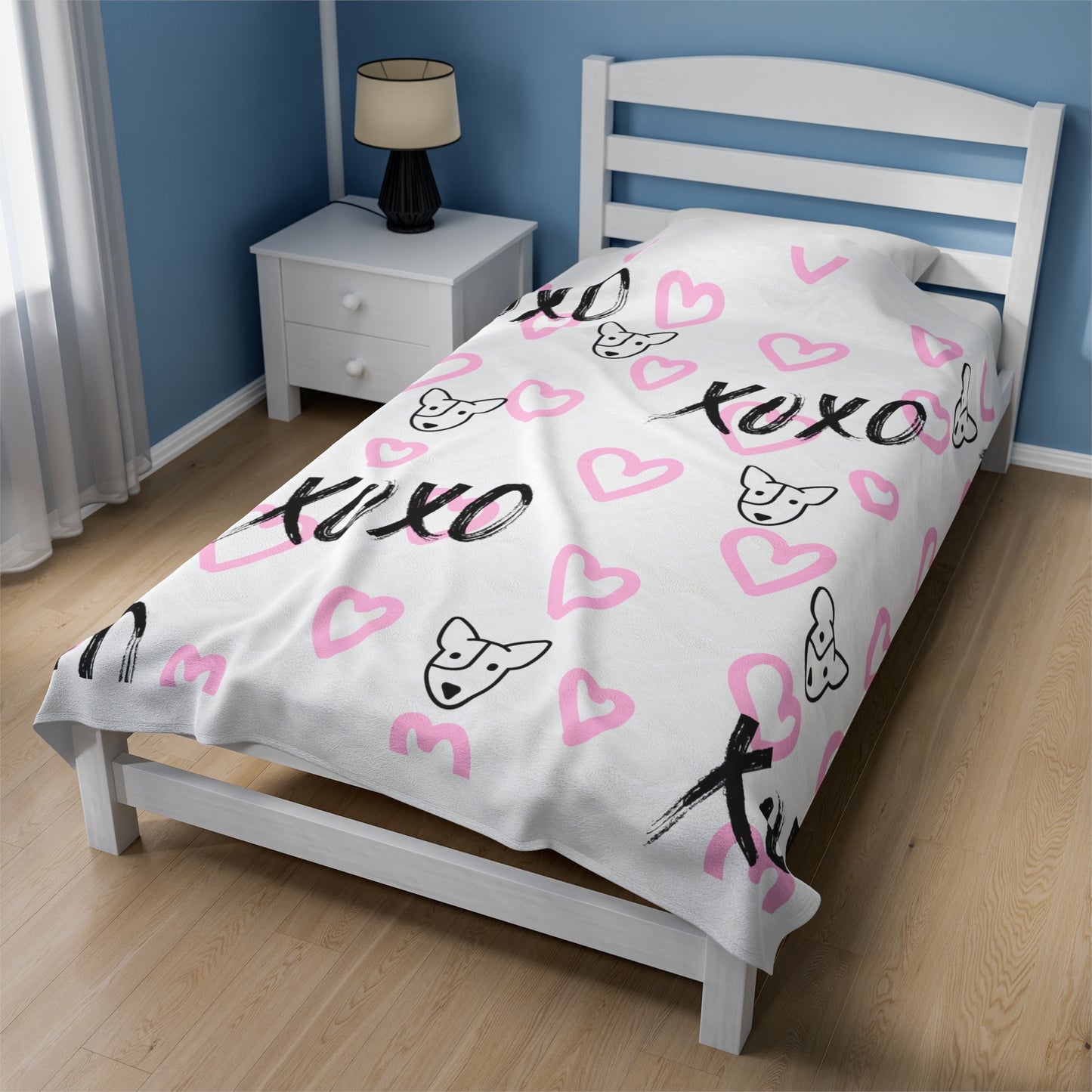 Bull Terrier XOXO Black And Pink Velveteen Plush Blanket