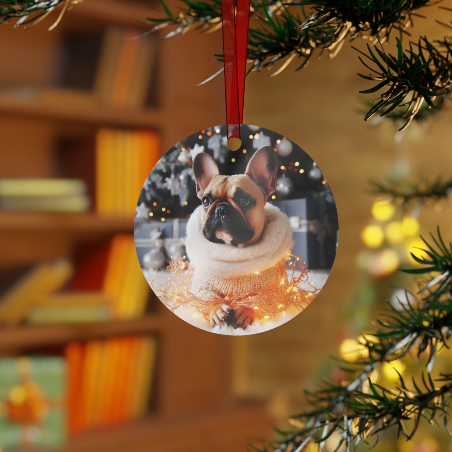 Brown French Bulldog #2 Metal Ornaments