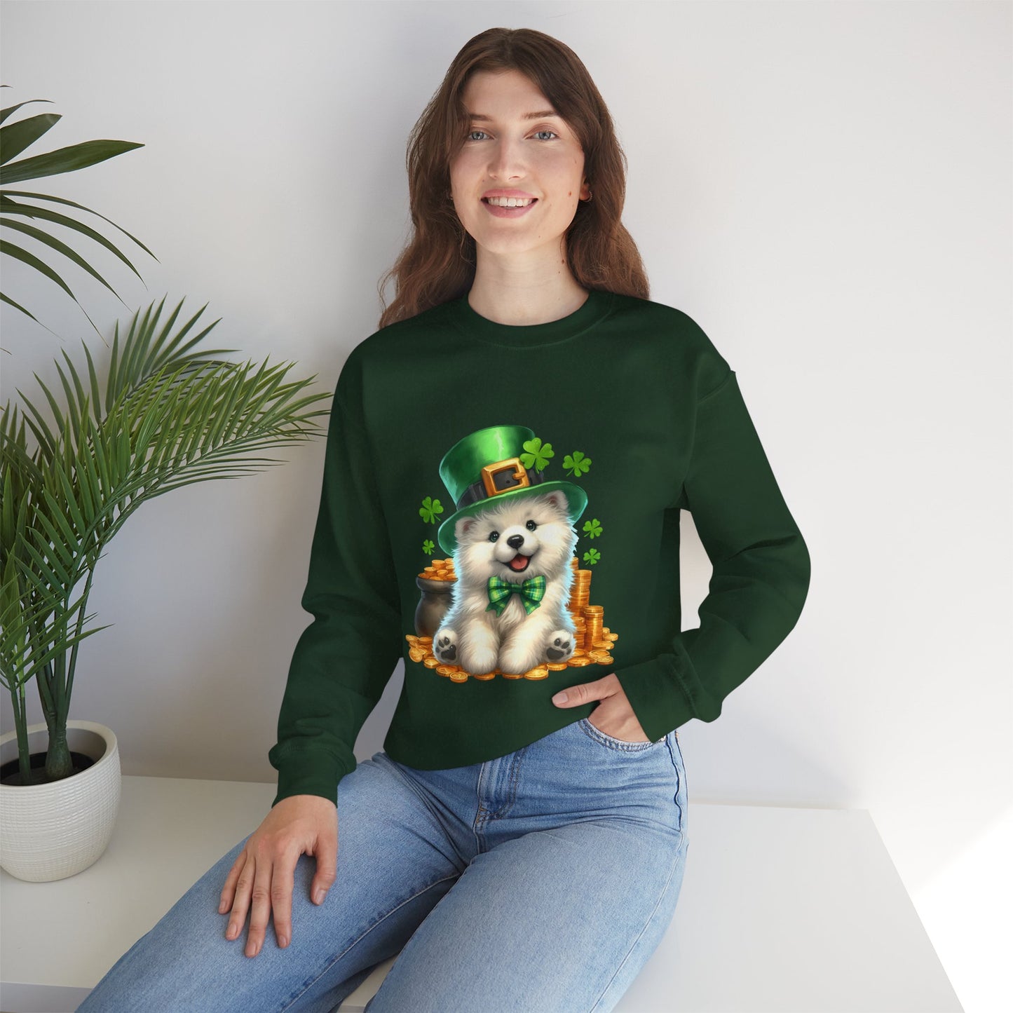 Samoyed Puppy Leprechaun Crewneck Sweatshirt