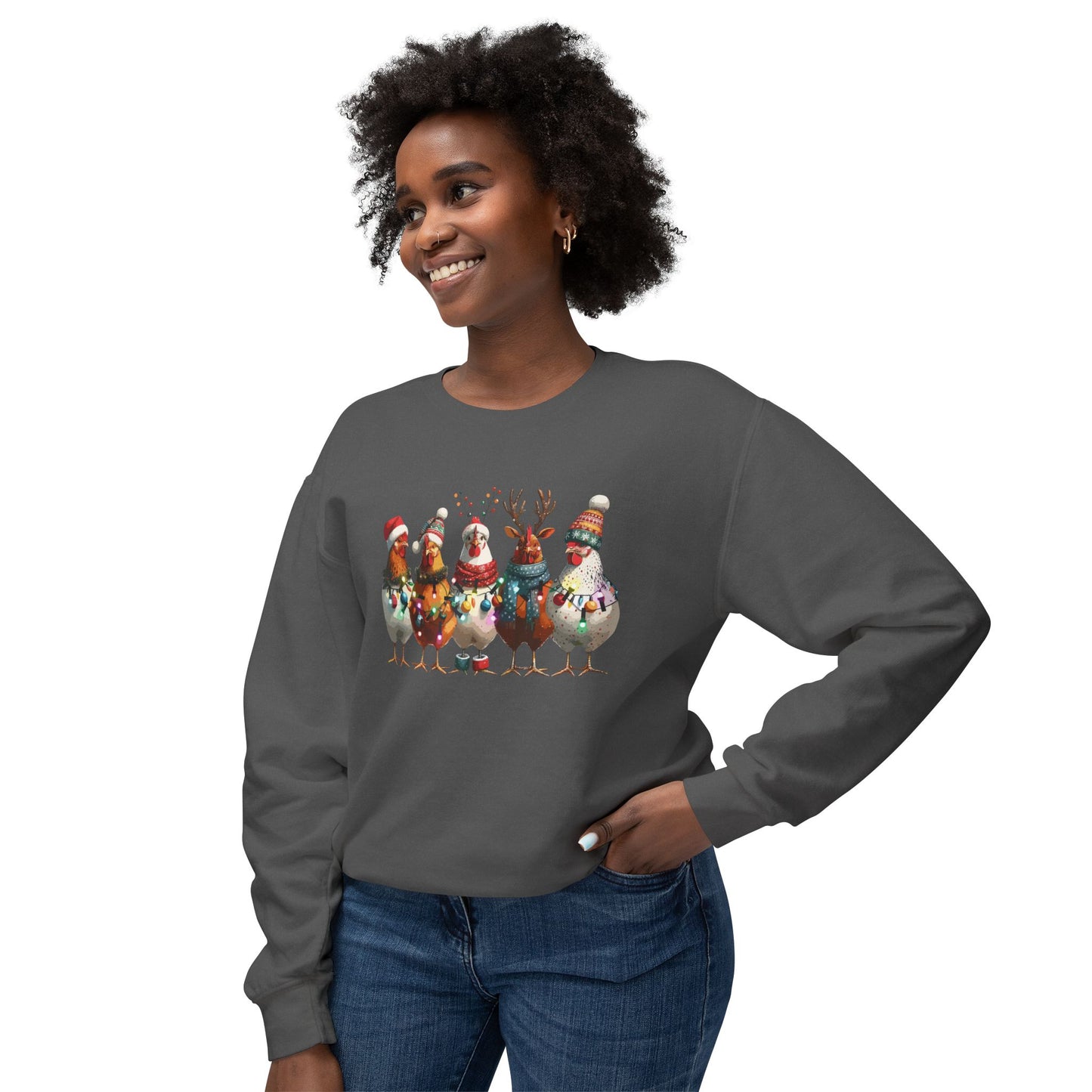 Christmas Chicken Unisex Lightweight Crewneck Sweatshirt