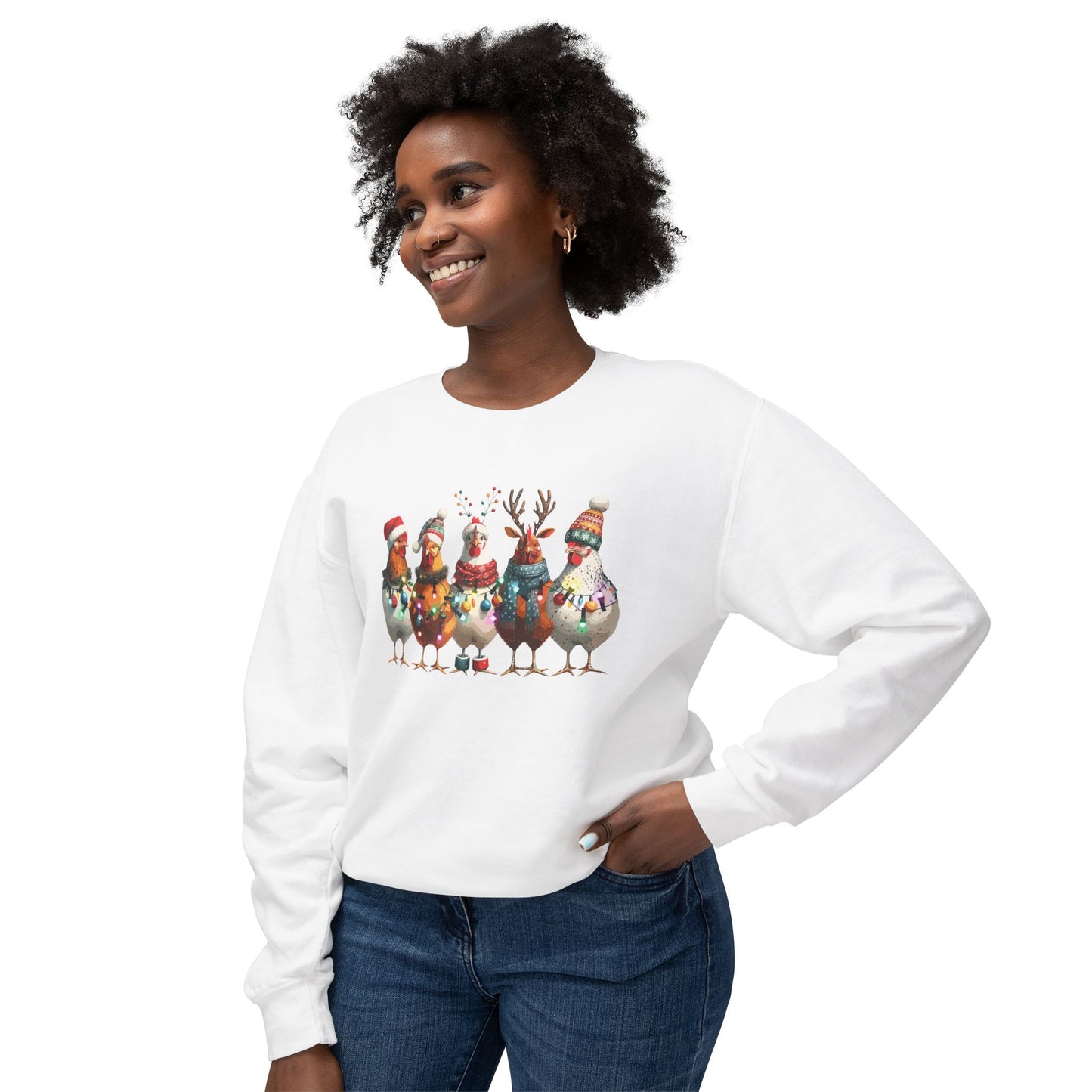 Christmas Chicken Unisex Lightweight Crewneck Sweatshirt