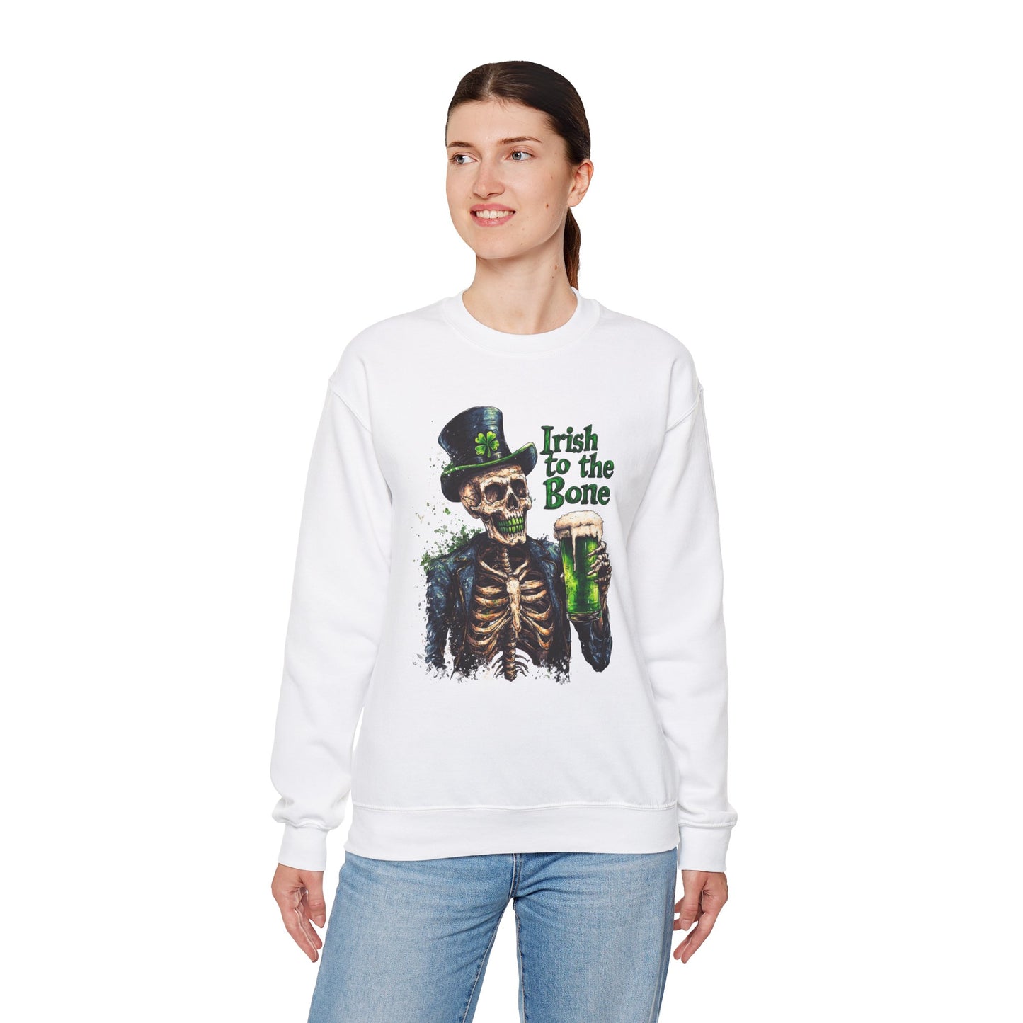 St Patrick's Day Crewneck Sweatshirt - Irish to the Bone Skeleton