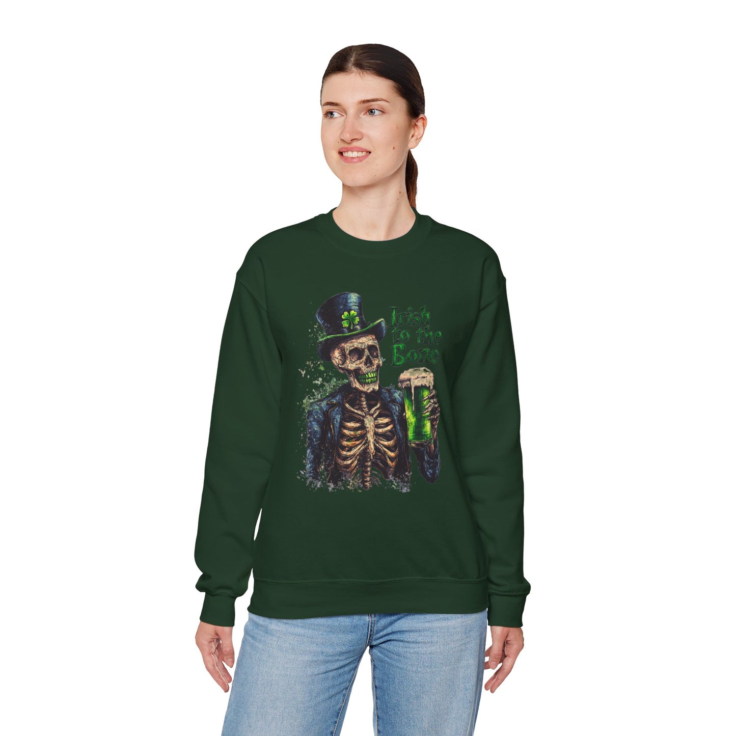 St Patrick's Day Crewneck Sweatshirt - Irish to the Bone Skeleton