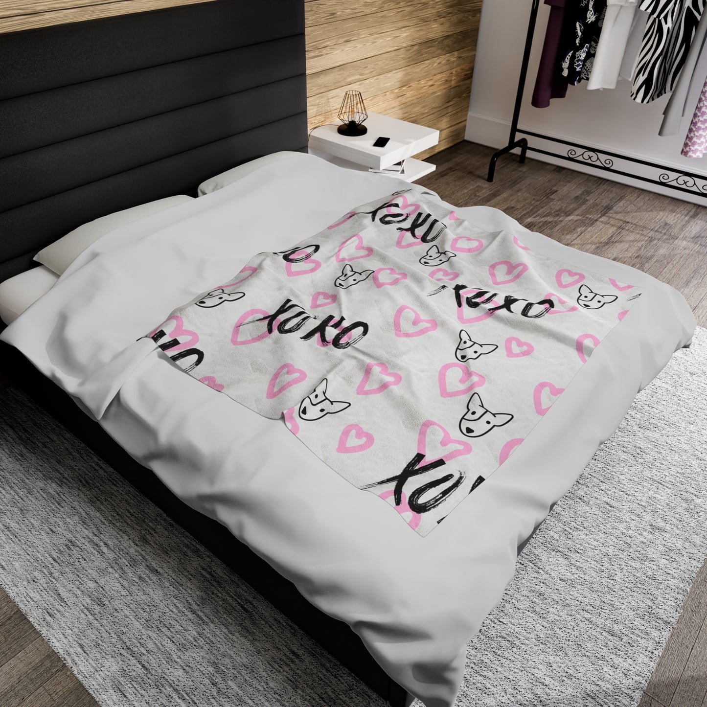 Bull Terrier XOXO Black And Pink Velveteen Plush Blanket