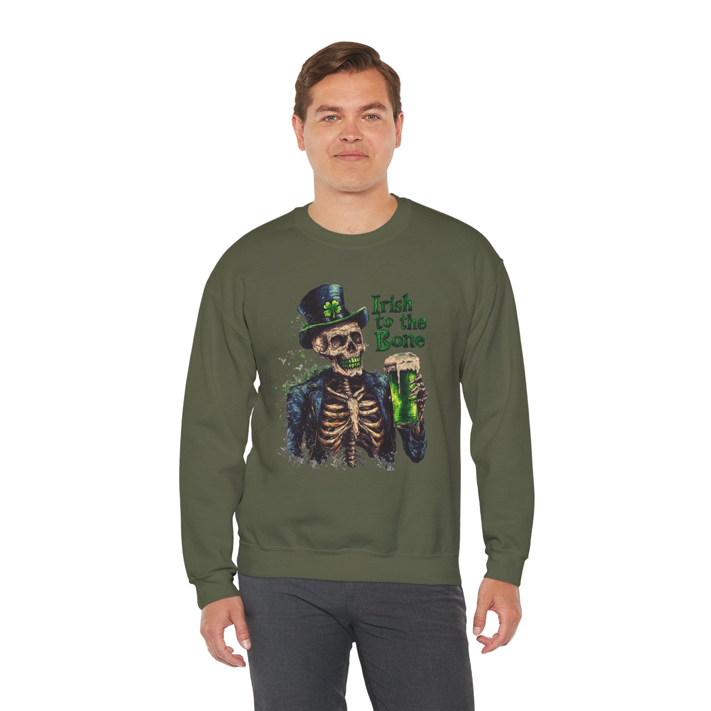 St Patrick's Day Crewneck Sweatshirt - Irish to the Bone Skeleton
