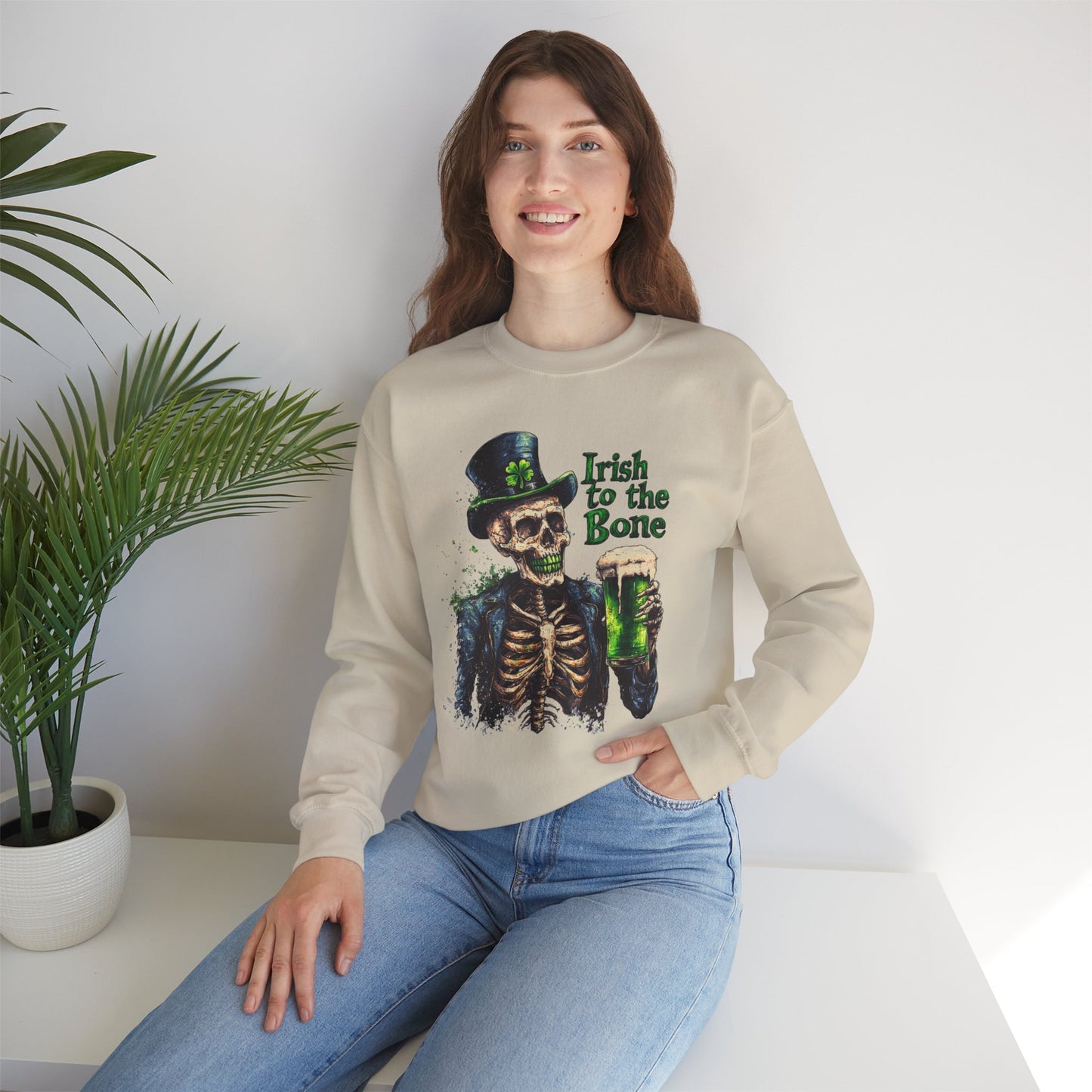 St Patrick's Day Crewneck Sweatshirt - Irish to the Bone Skeleton